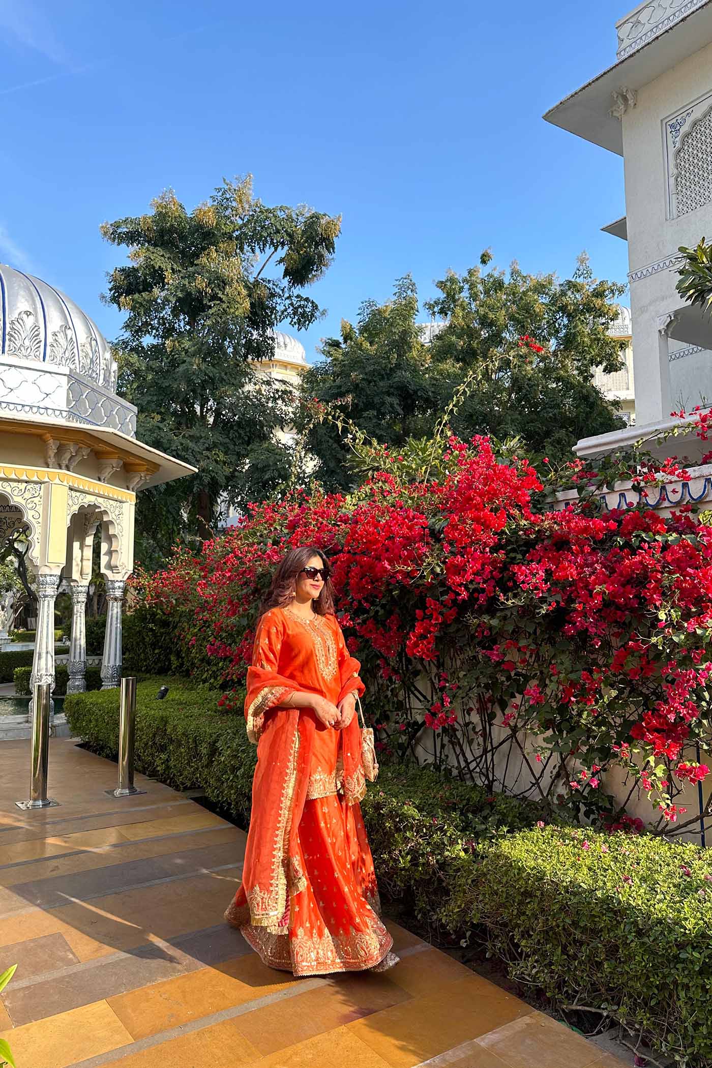 Devika Vinayek In Mishika - Burnt Orange Kurta With Sharara And Dupatta