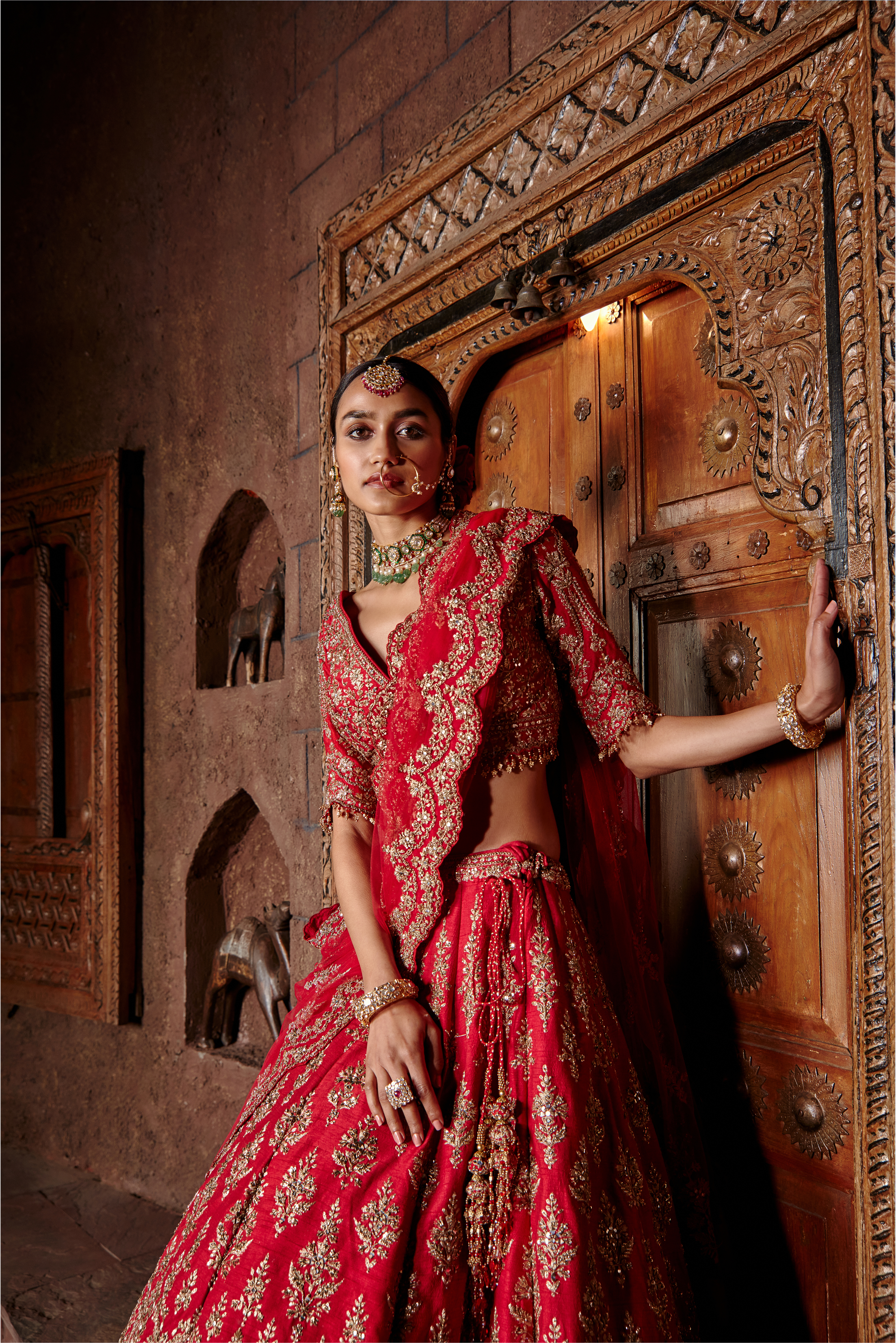 Cardinal Red Raw Silk Lehenga Set