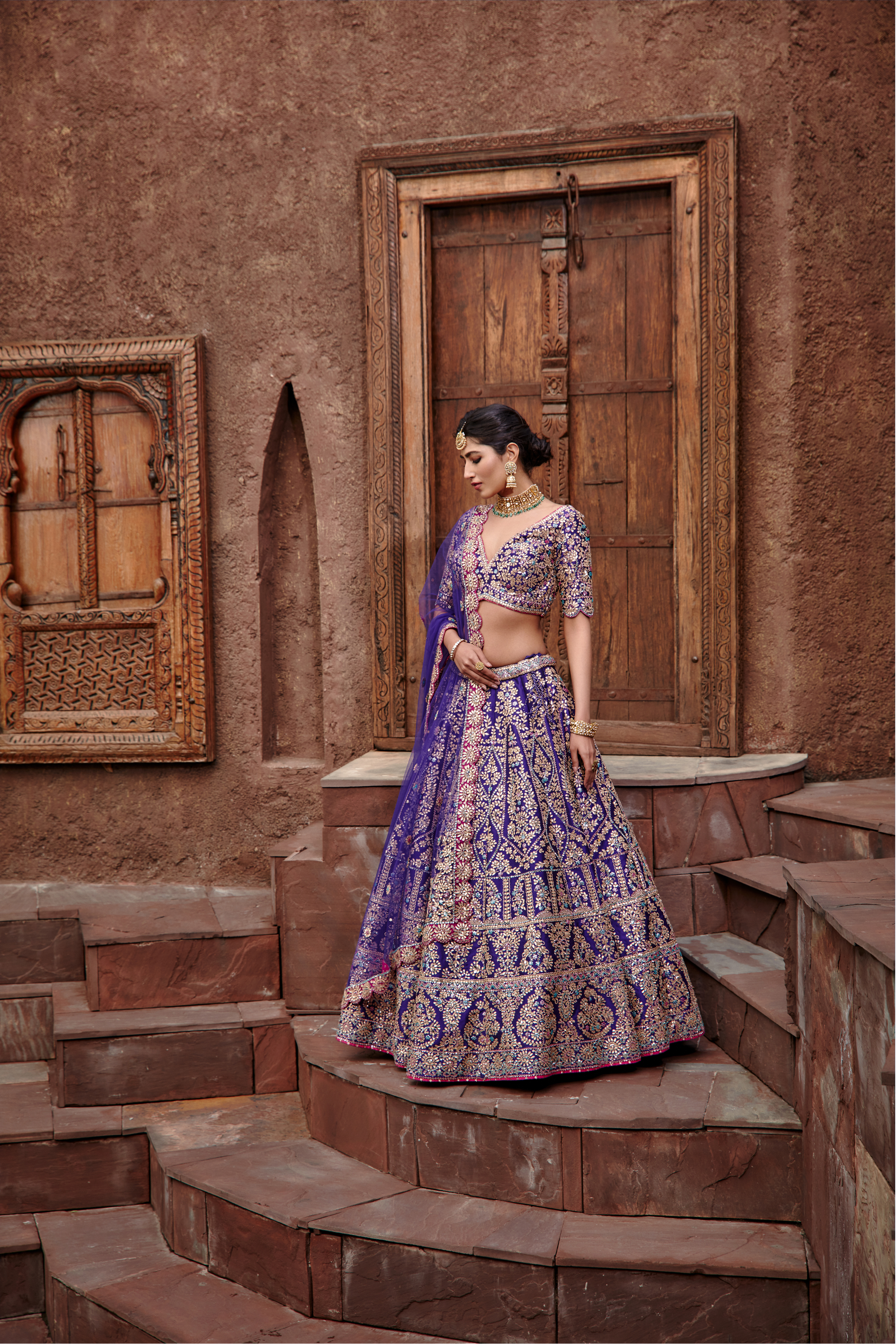 Purple Taffeta Lehenga Choli Gota Work