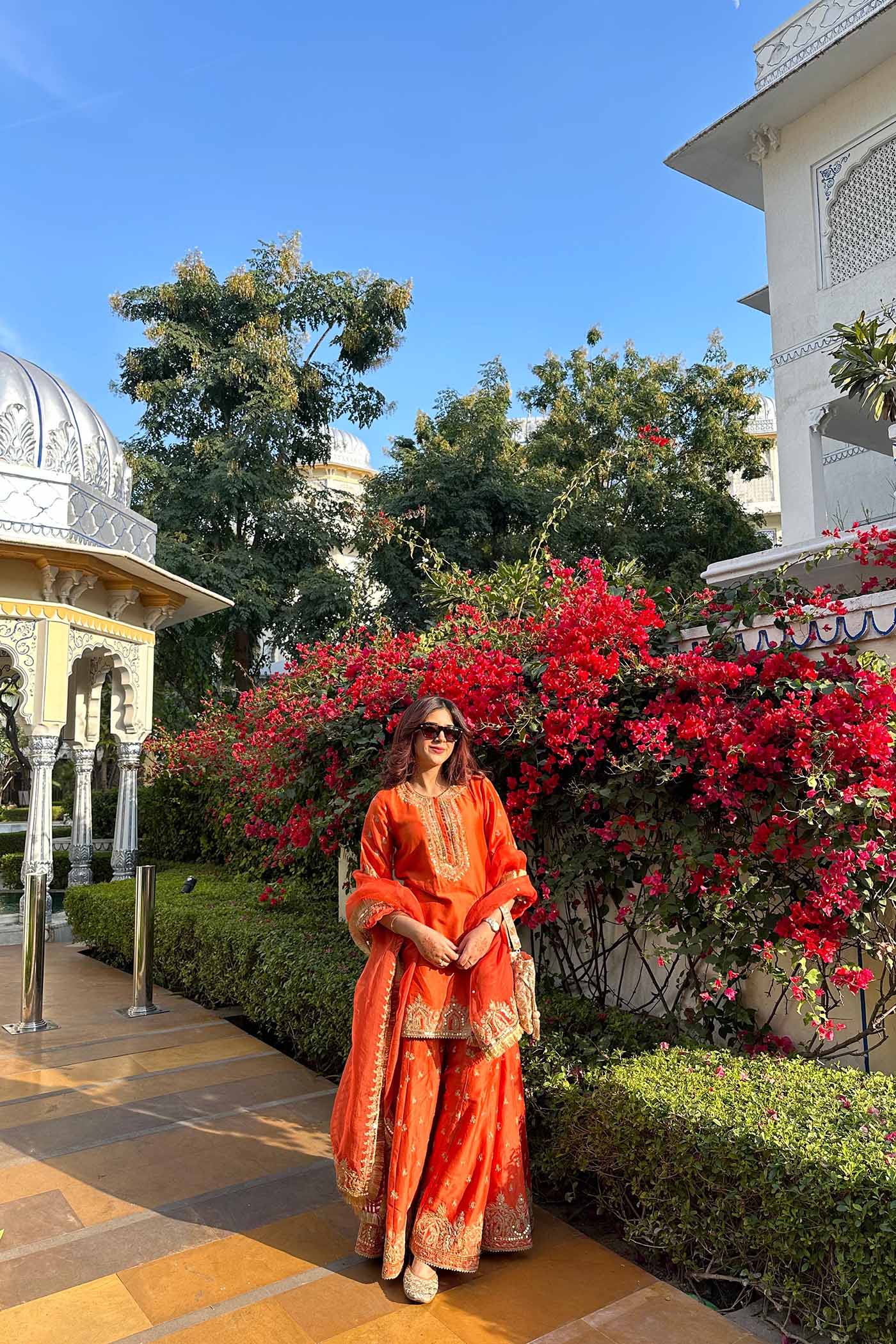Devika Vinayek In Mishika - Burnt Orange Kurta With Sharara And Dupatta