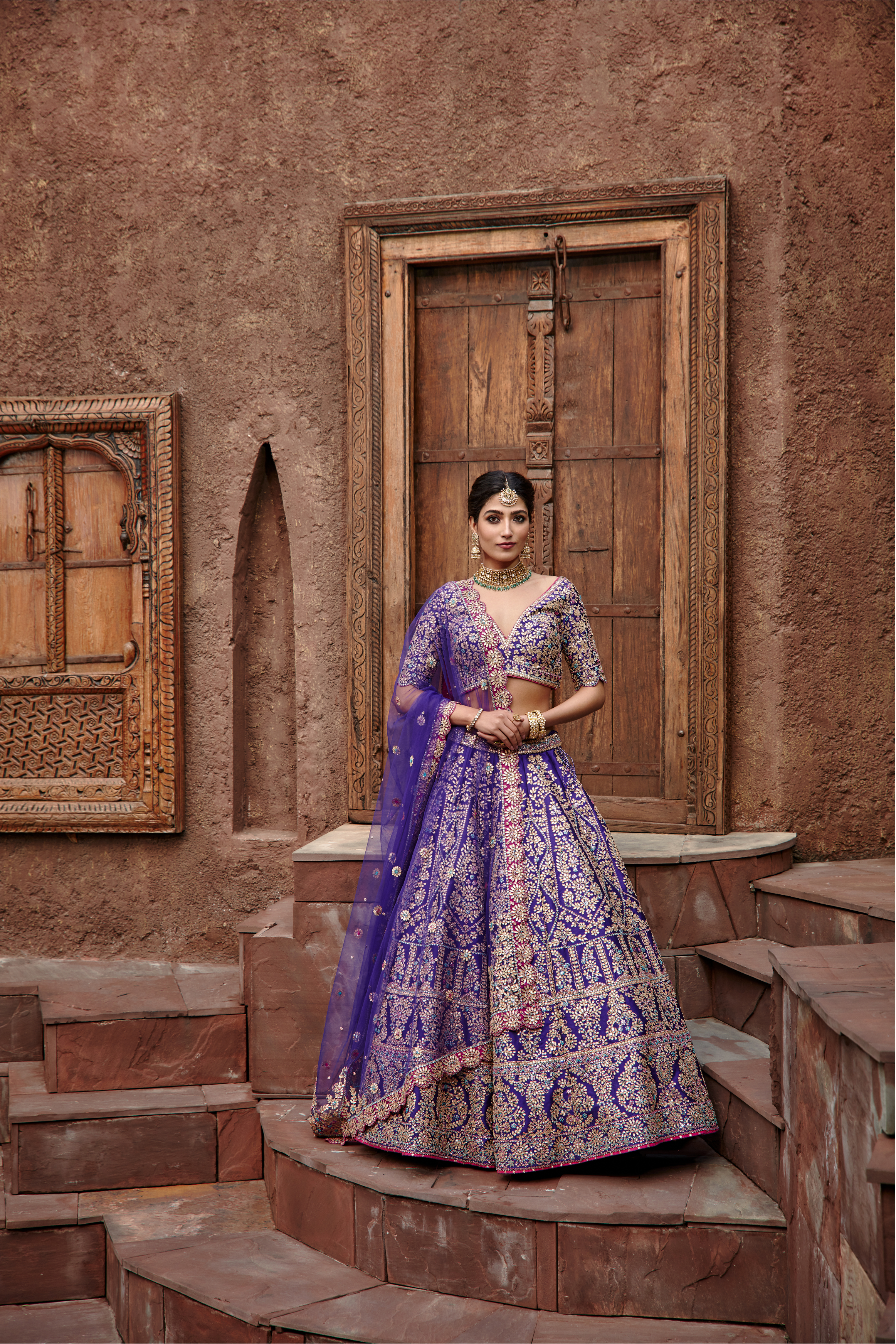 Purple Taffeta Lehenga Choli Gota Work