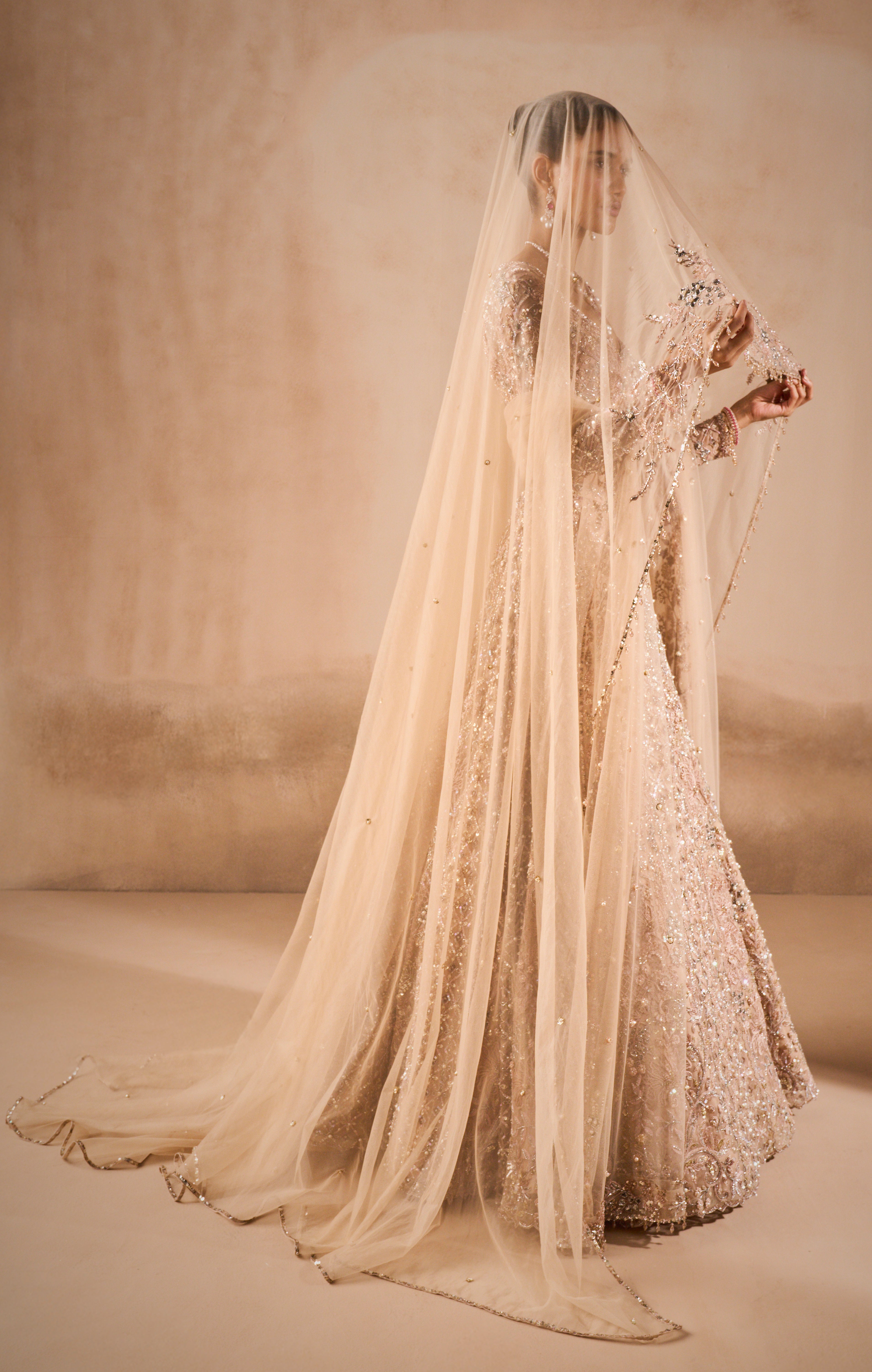 Beige Nude Tulle Lehenga Set