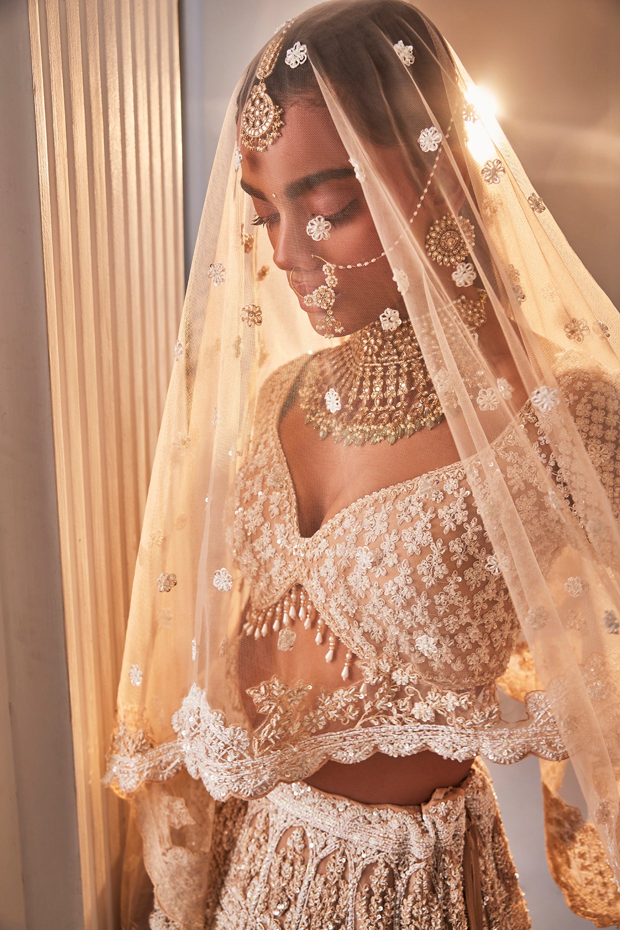 Peach Organza Hand Embroidered Lehenga Set