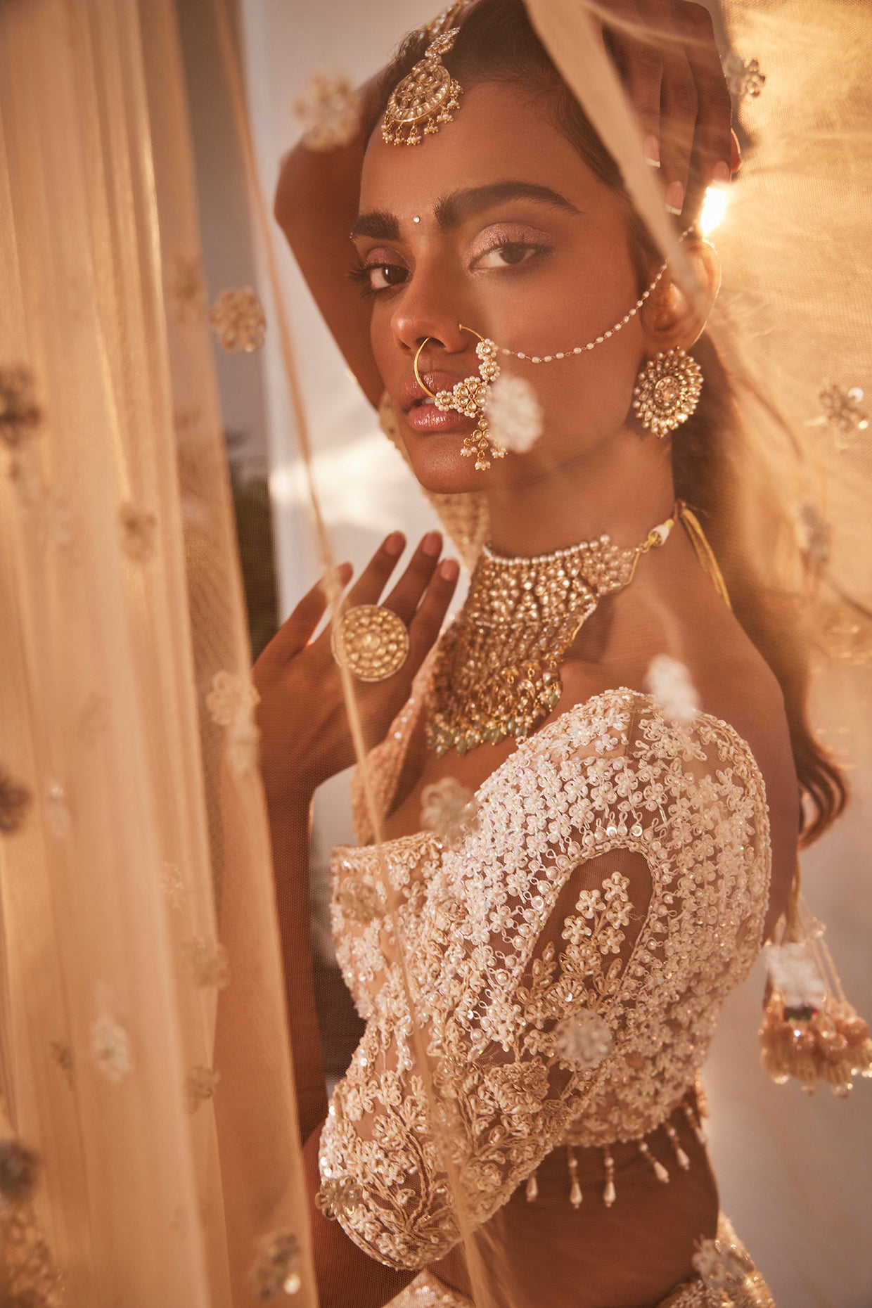 Peach Organza Hand Embroidered Lehenga Set