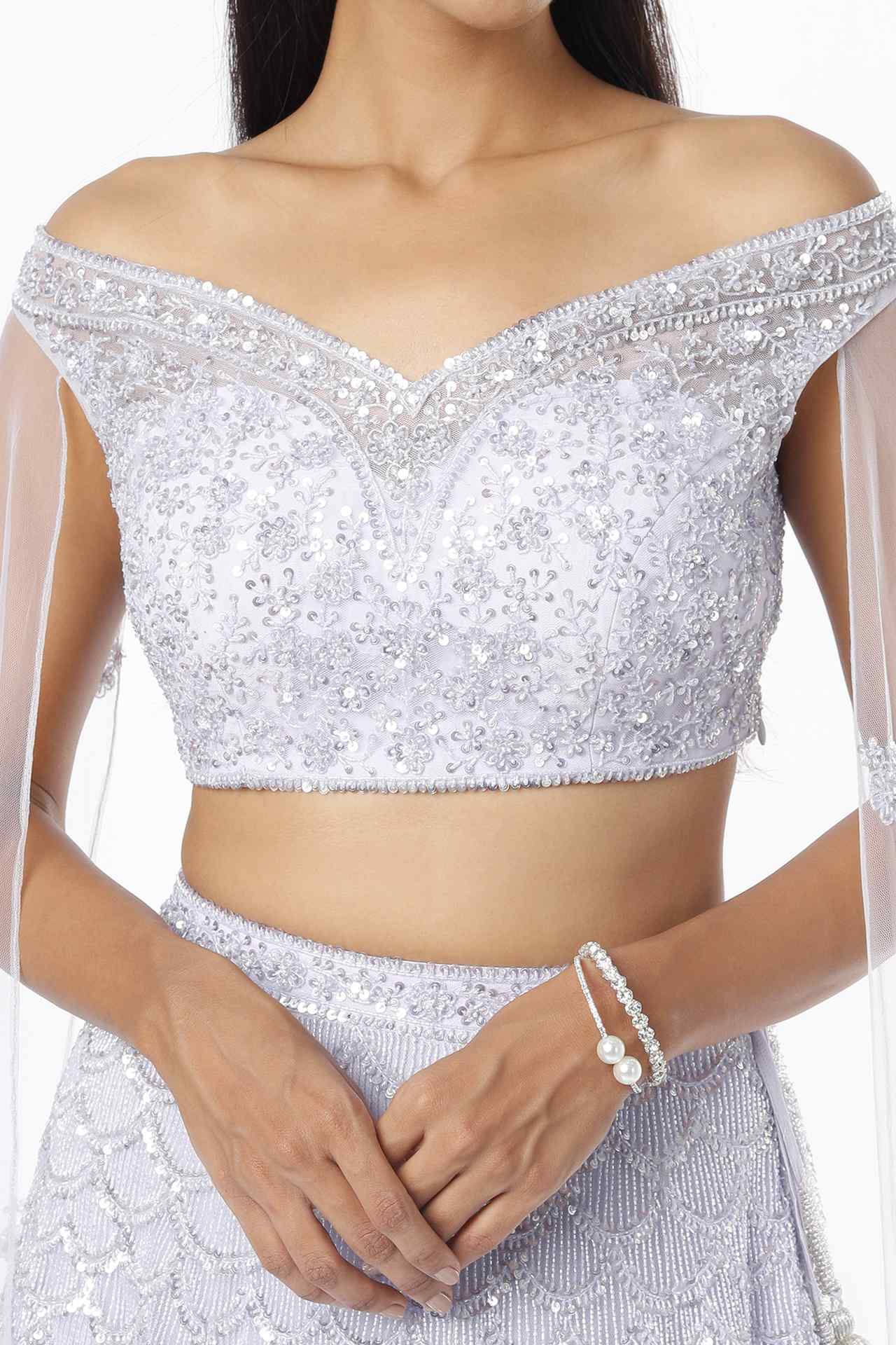 Ice Blue Embroidered Lehenga Set