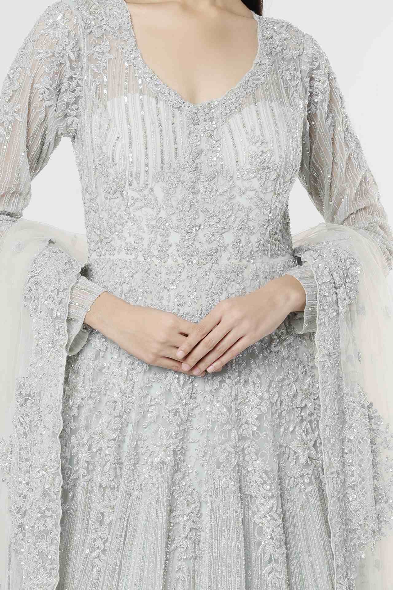 Grey Hand Embellished Gown