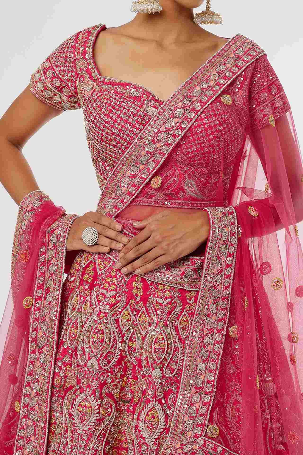 Fuschia Silk Embroidered Meghna Lehenga Set
