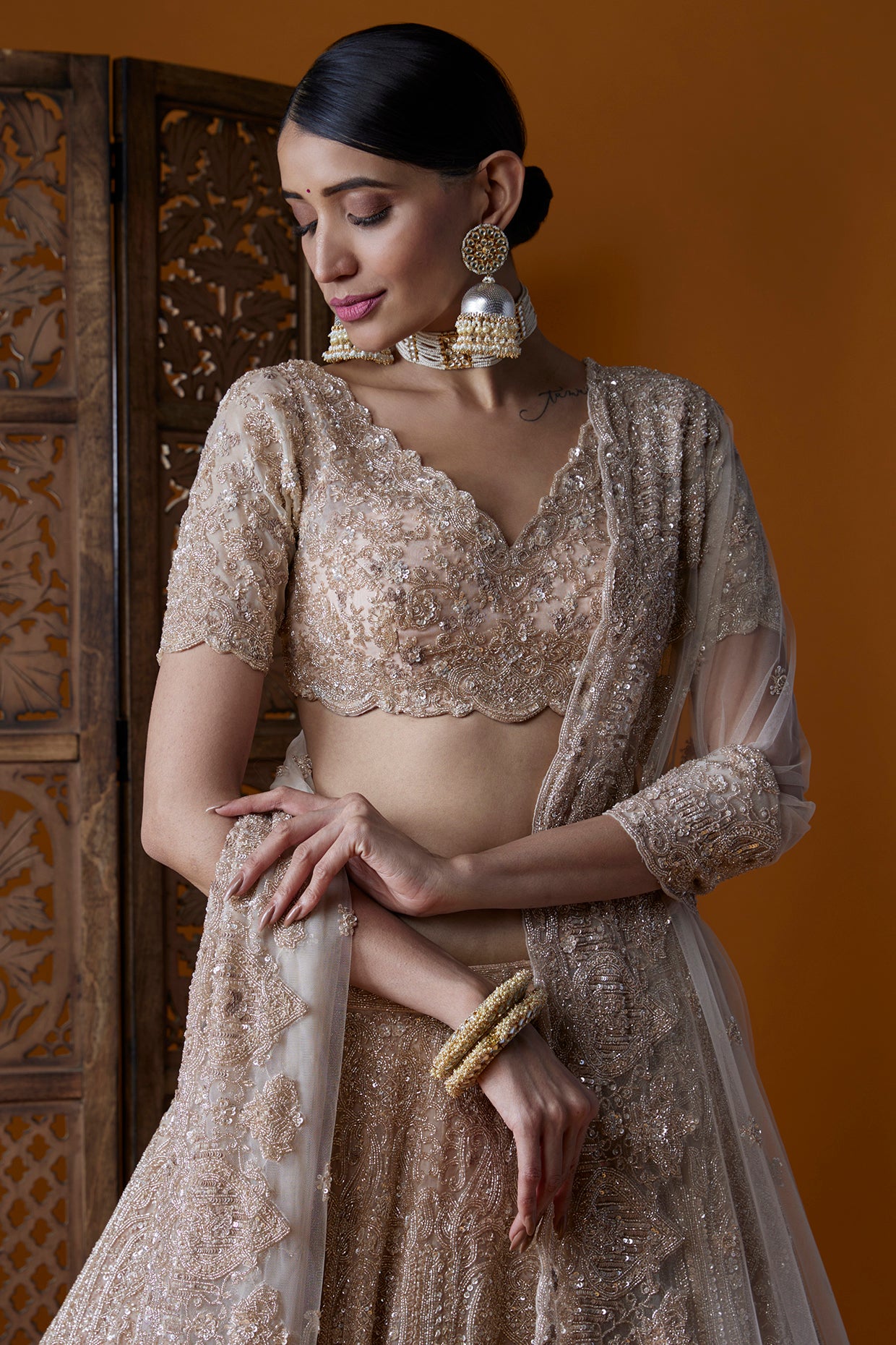 Pink Organza Embellished Lehenga Set