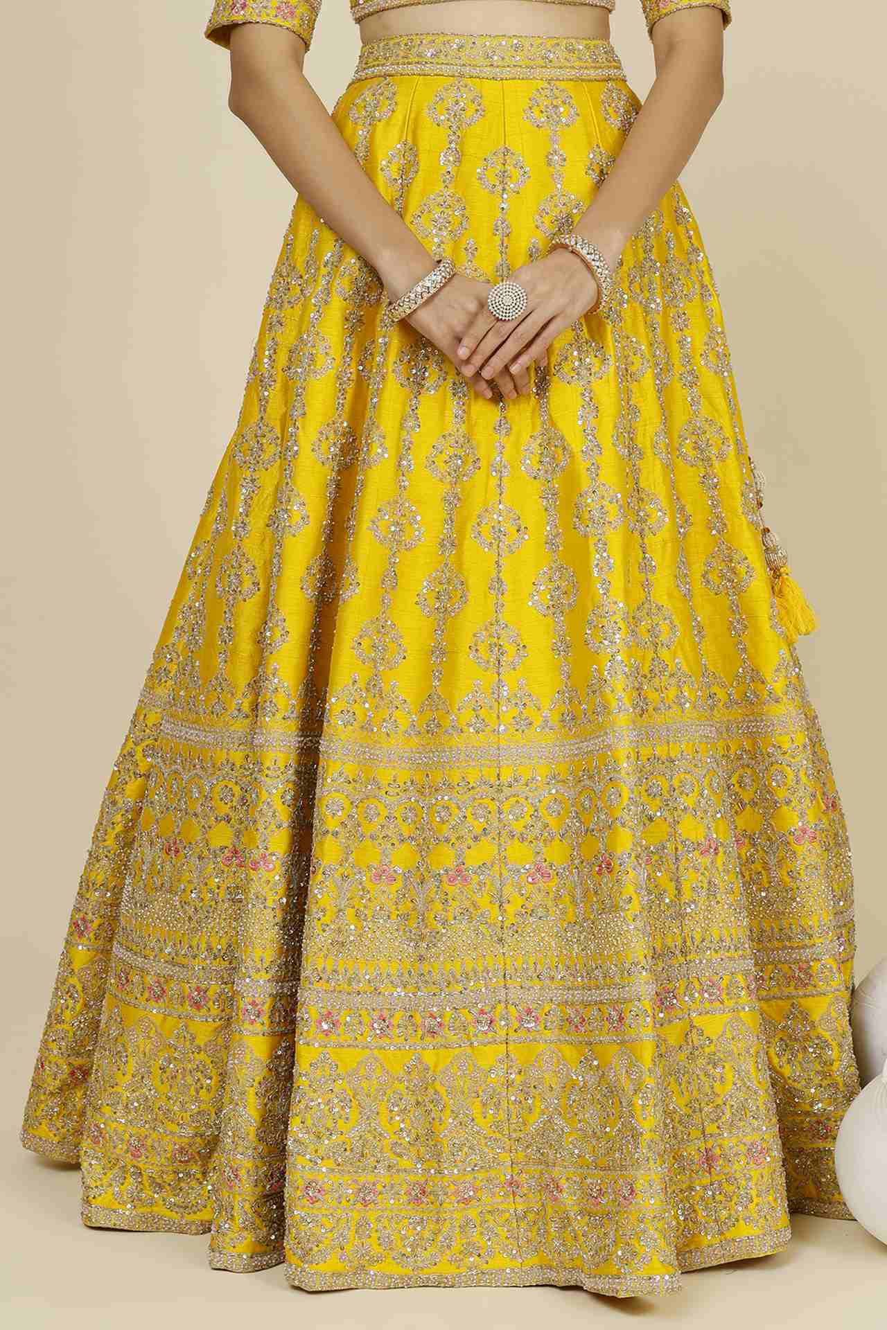 Yellow Silk Embellished Bhavna Lehenga Set