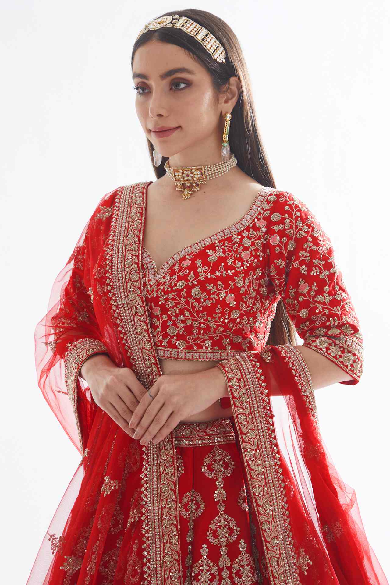 Red Raw Silk Zardosi Embroidered Bhavna Lehenga Set