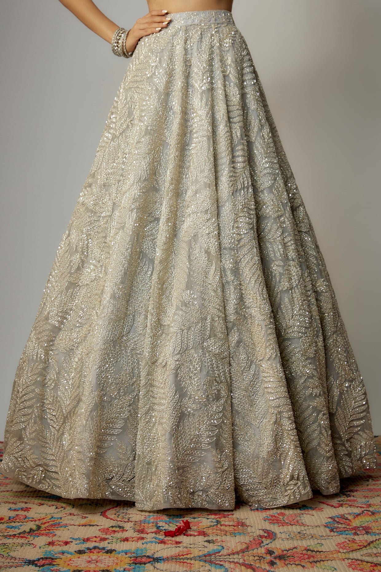 Grey Net Sequins Embellished Lehenga Set