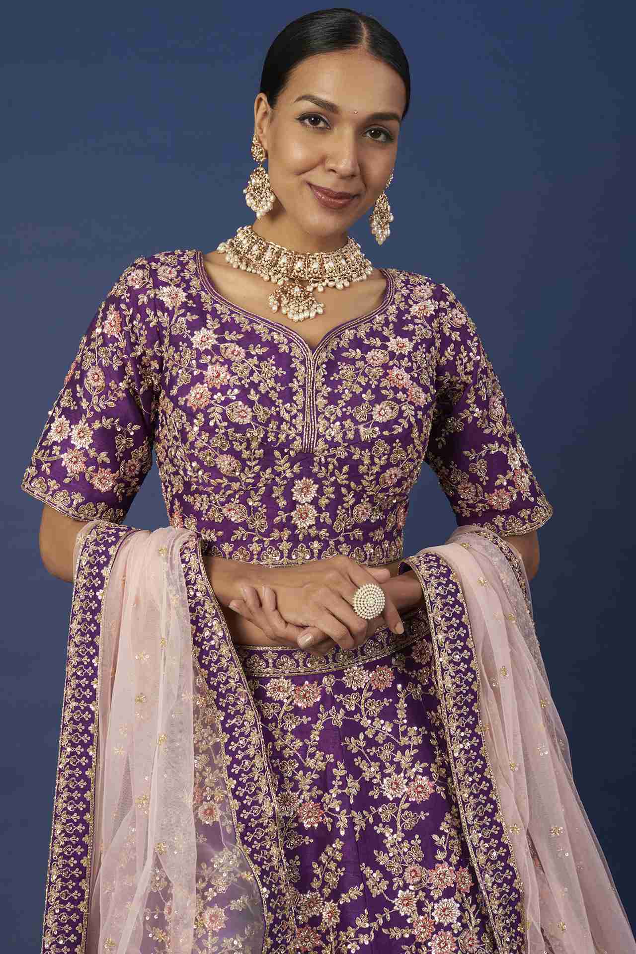 Purple Embellished Paheli Lehenga Set