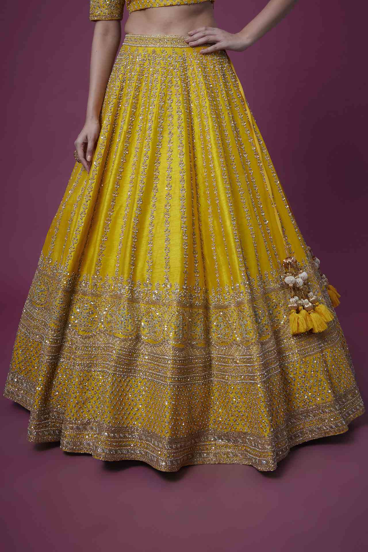 Yellow Embroidered Aster Lehenga Set