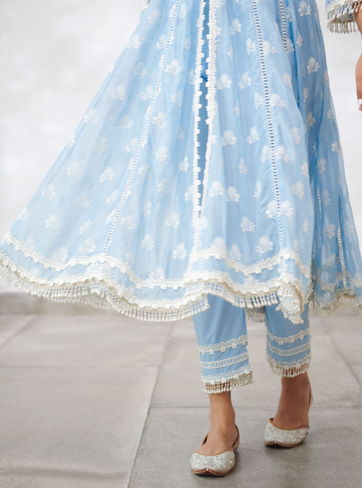 Mulmul Organza Somerset Blue Anarkali Kurta With Cotton Somerset Blue Pant