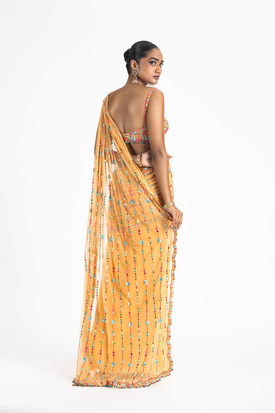 Mango Orange Pre-Draped Saree