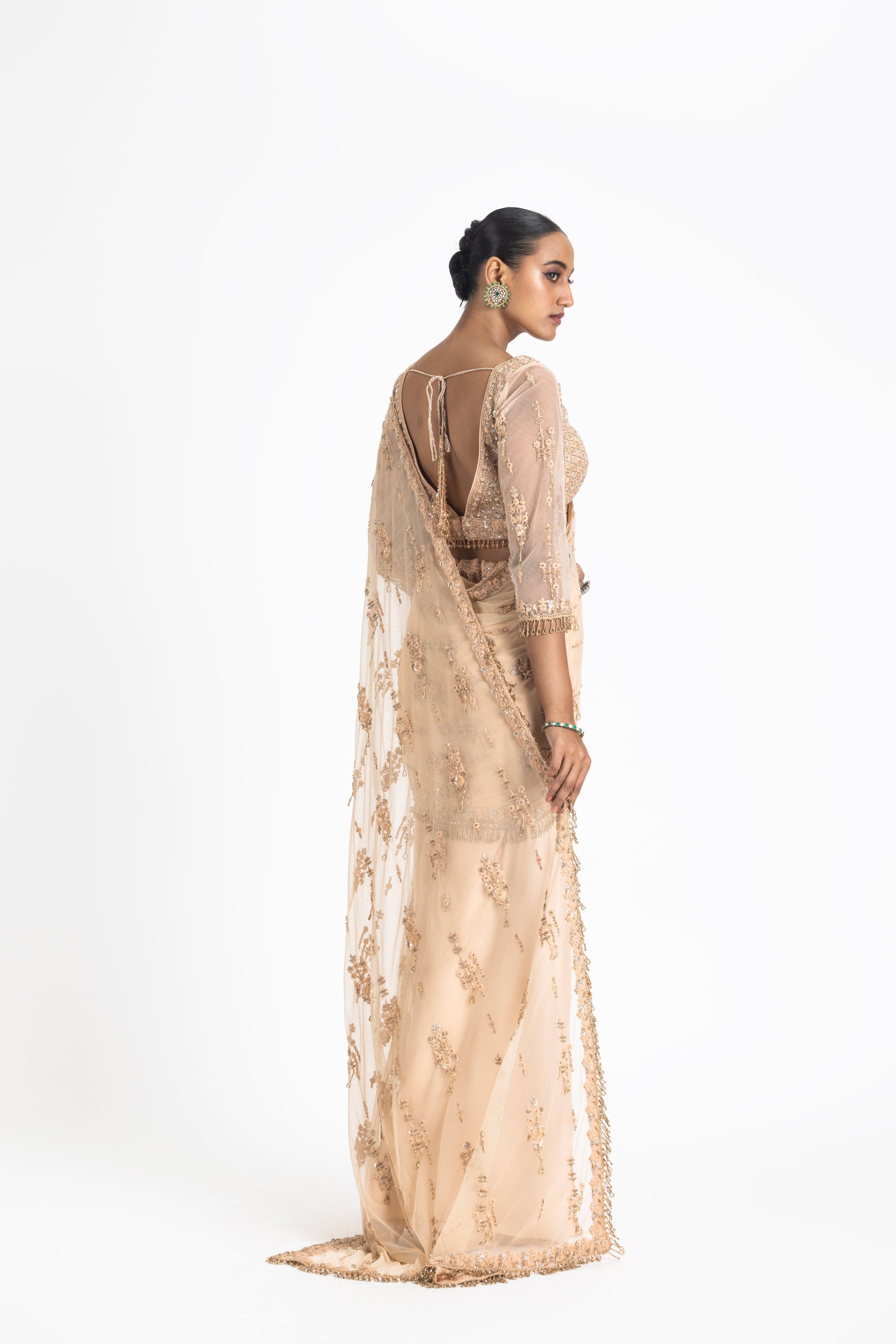 Nude Satin Draped Saree