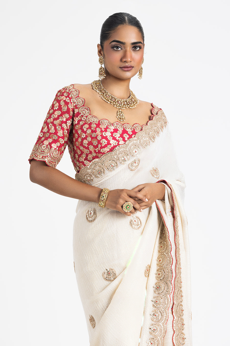 Ivory Ggt Saree With Brocade Blouse