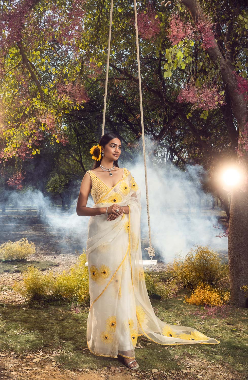 Sunflower Off White Organza Saree