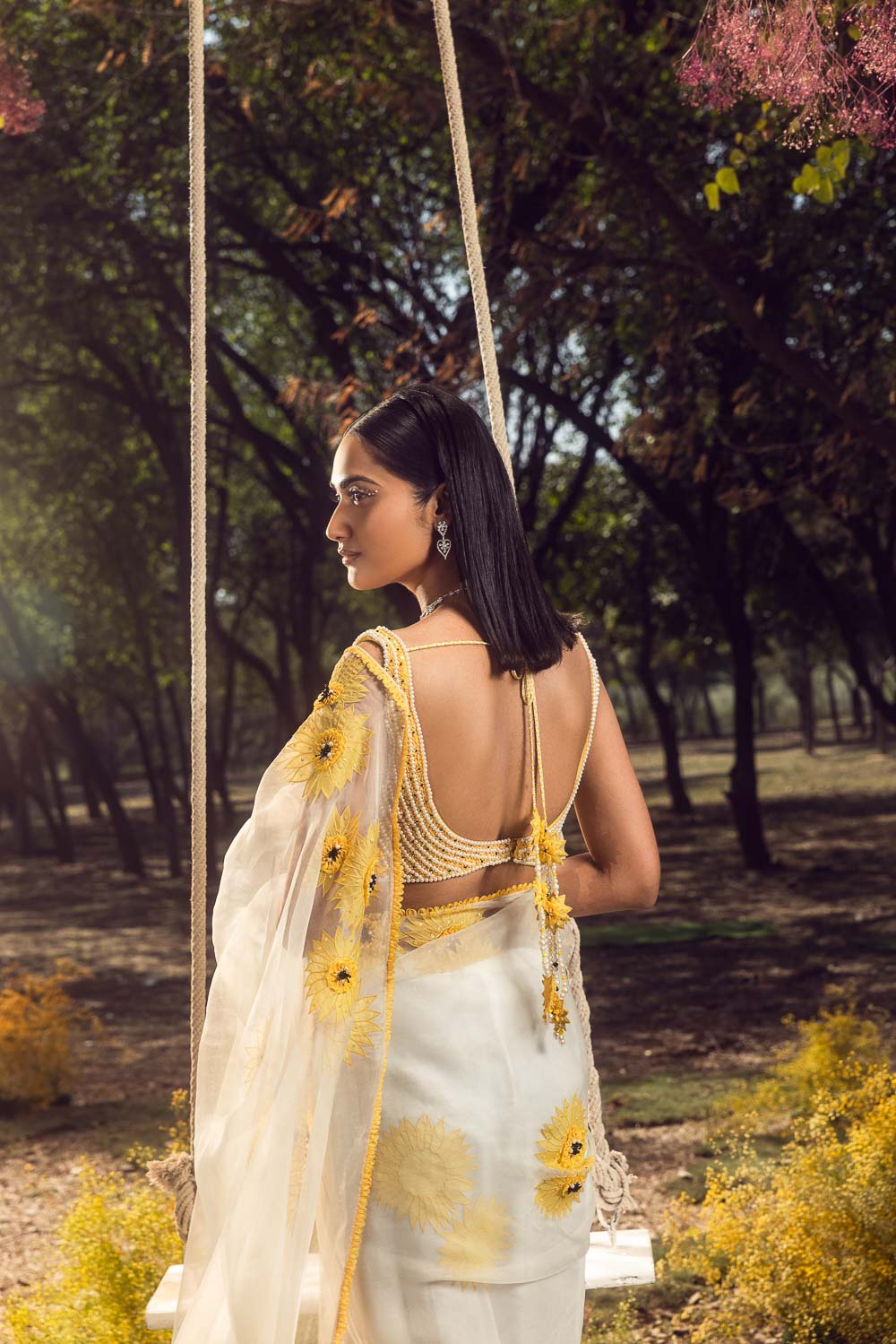 Sunflower Off White Organza Saree