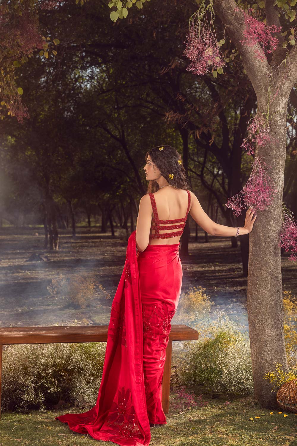 Strawberry Red Satin Saree