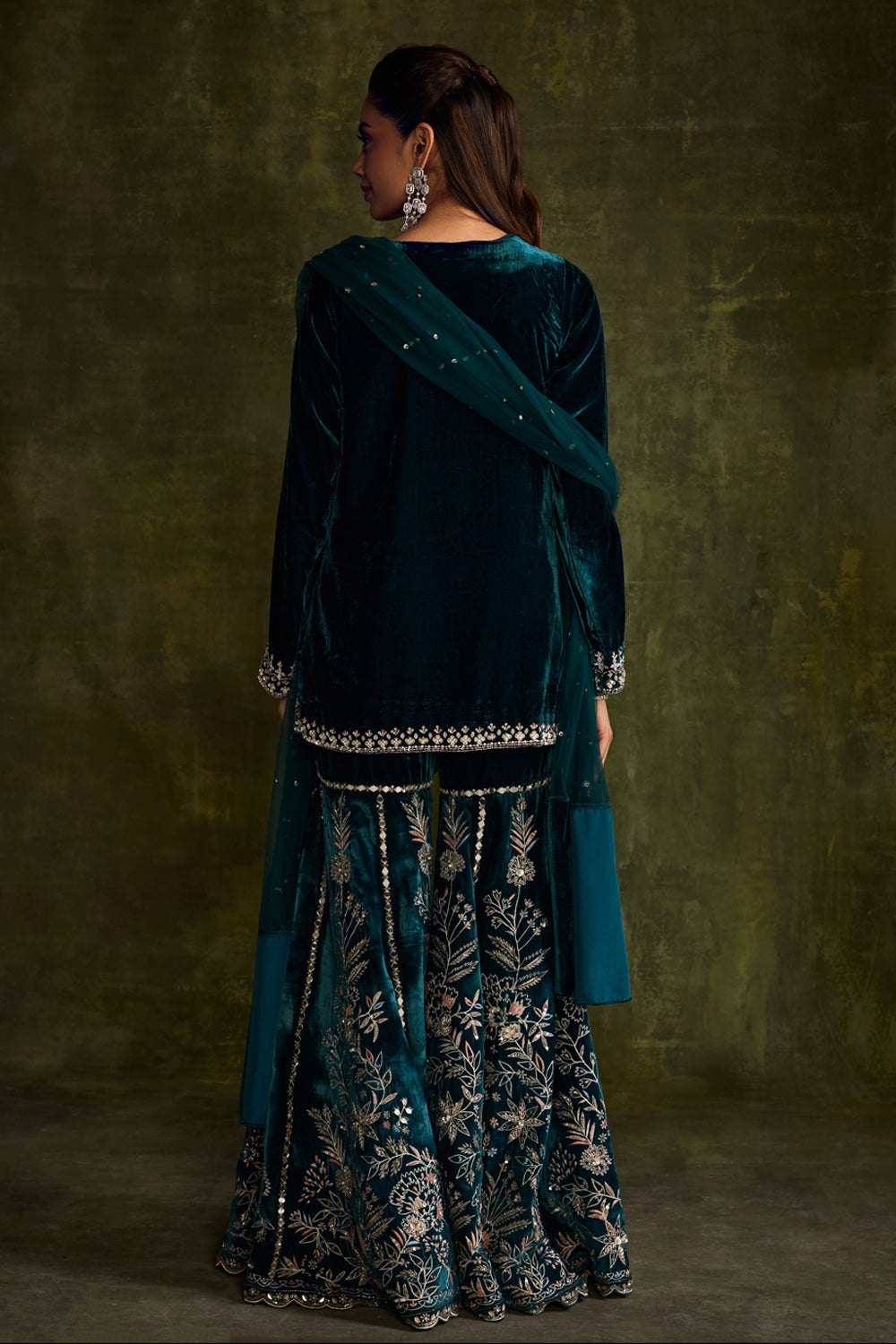 Teal Velvet Sharara Set