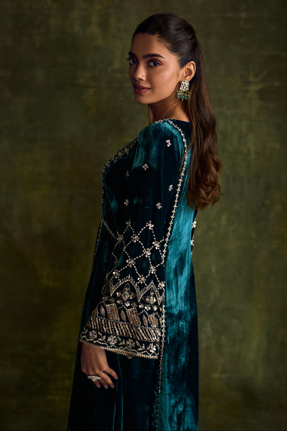 Turquoise 3-Kali Kurta Set