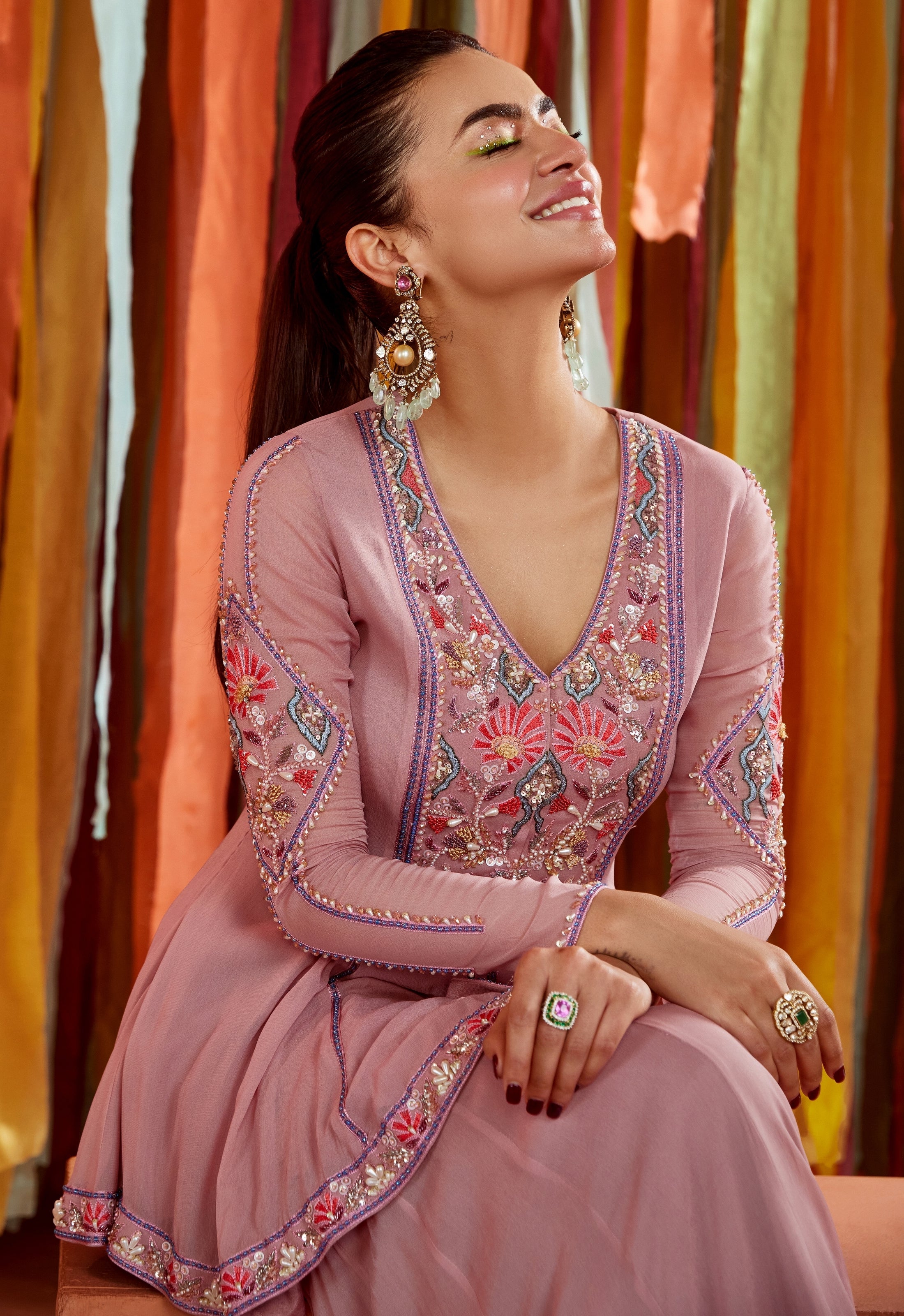 Mauve A Line Kurta And Sharara Set