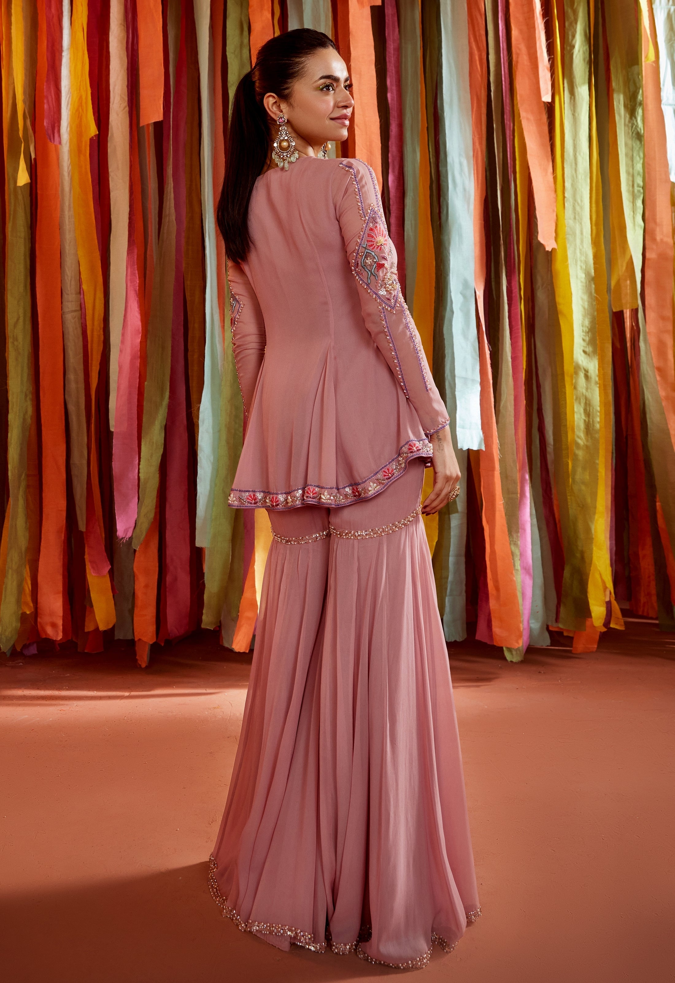 Mauve A Line Kurta And Sharara Set