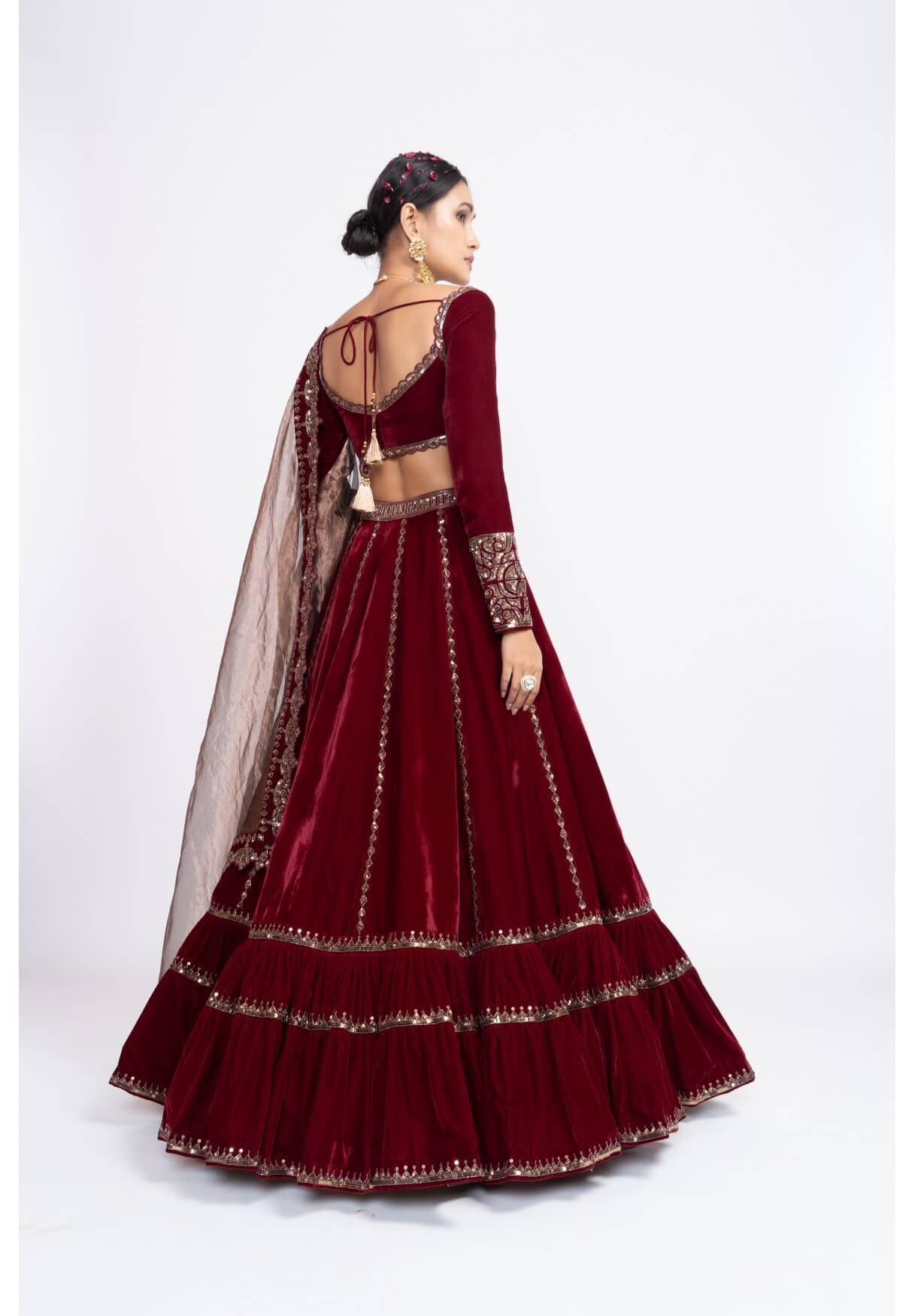 Vvani Vats,VAAW LH 2136,Mahroon Double Tier Lehenga Set