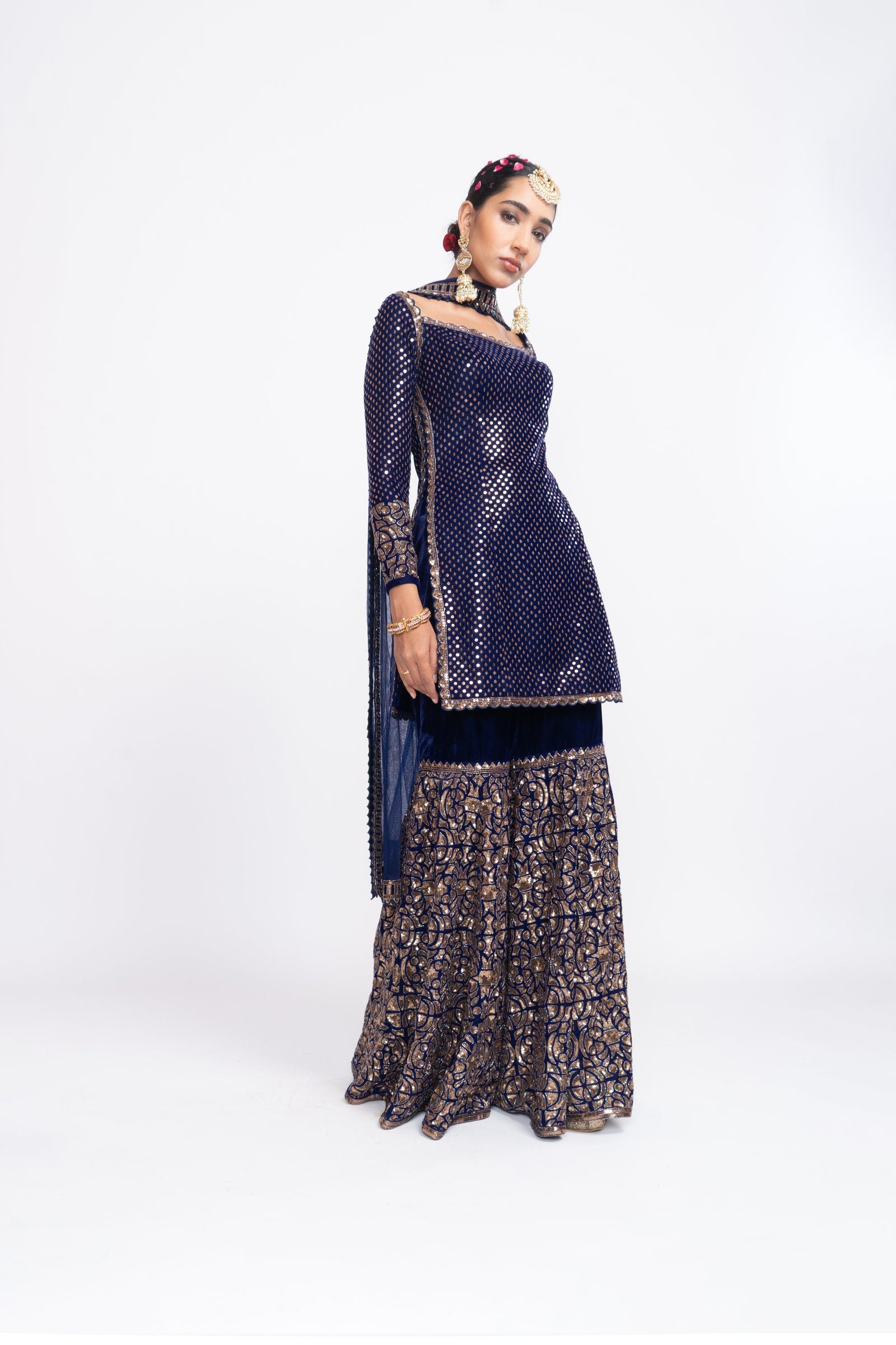 Vvani Vats,VAAW KSH 2148,Navy Blue Kurta Sharara Set