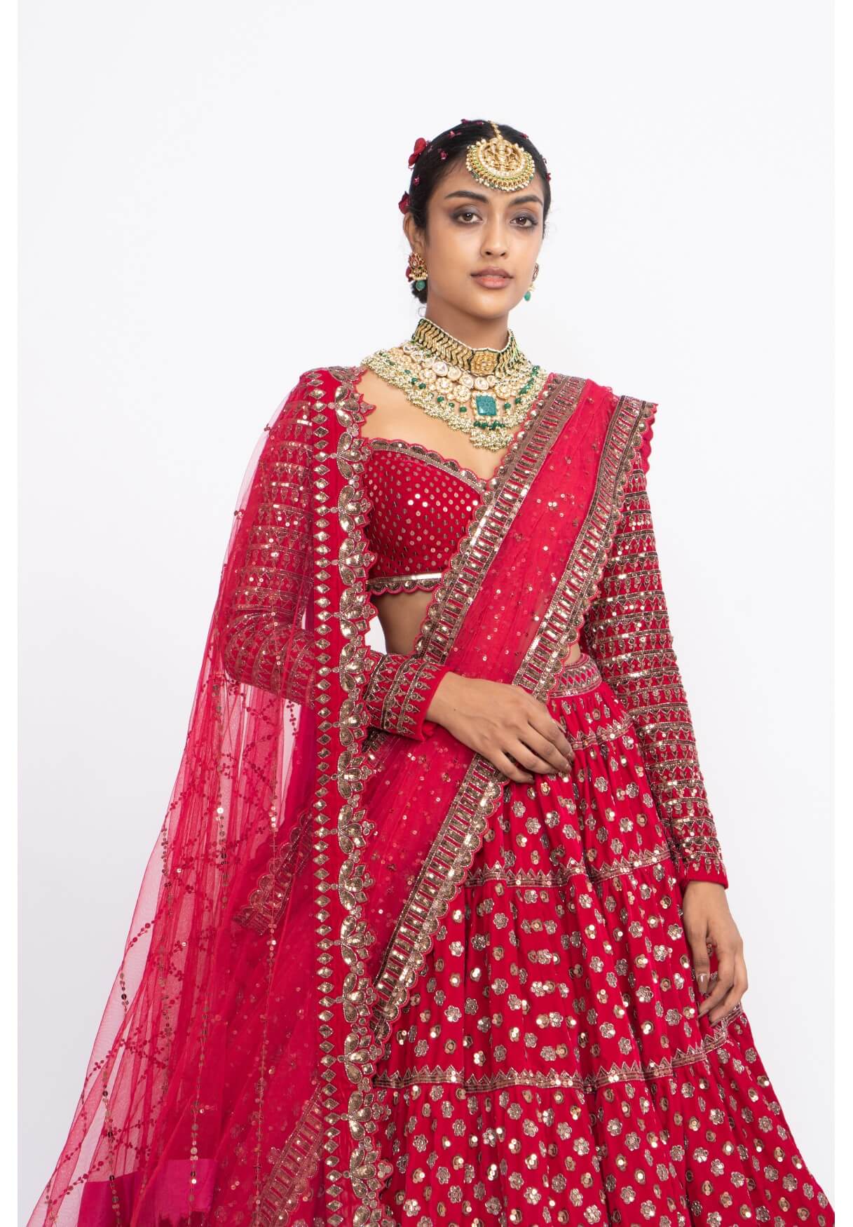 Vvani Vats,VAAW LH 2147,Red Floral Lehenga Set