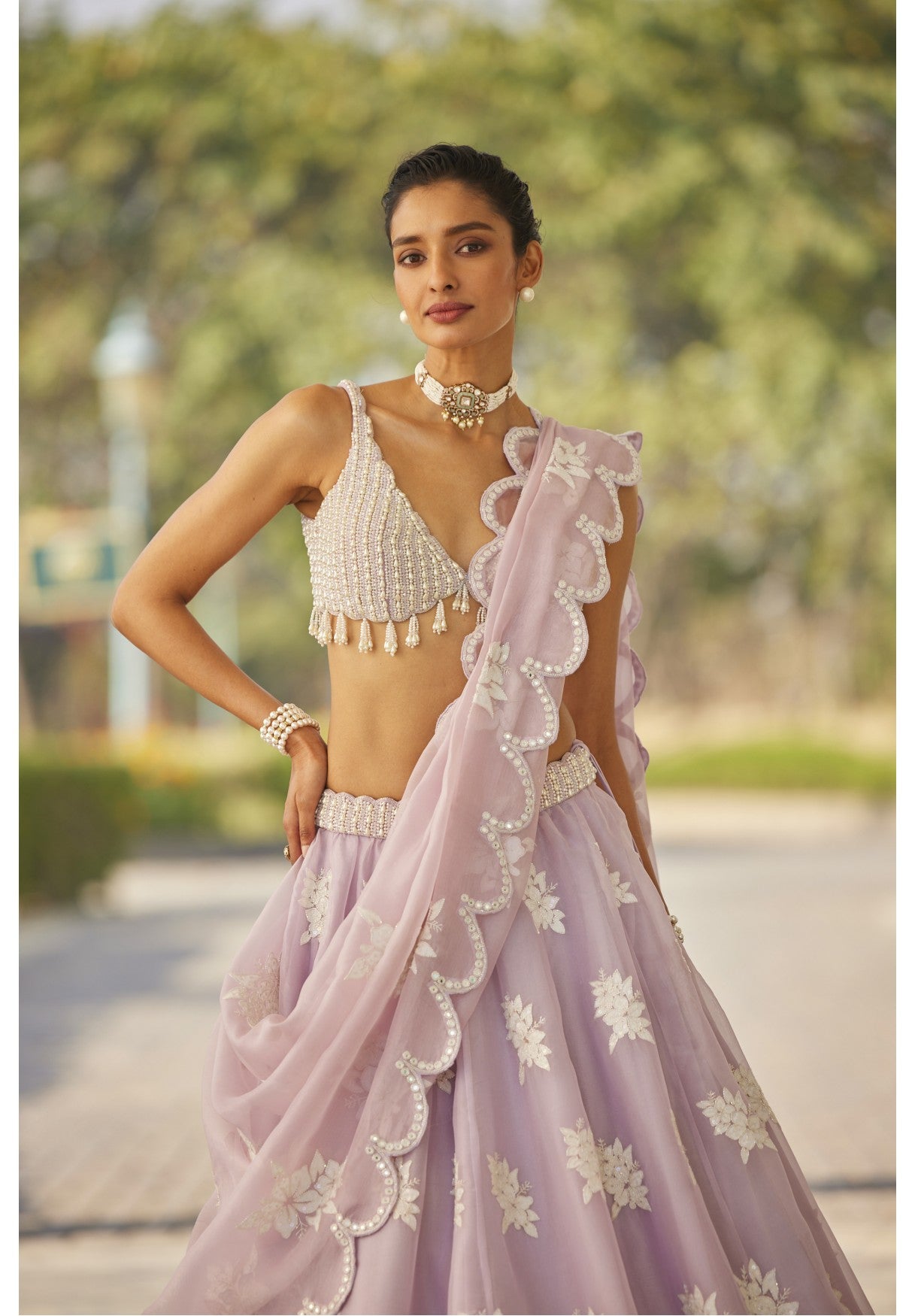 Powder Lilac Flower Lehenga Set