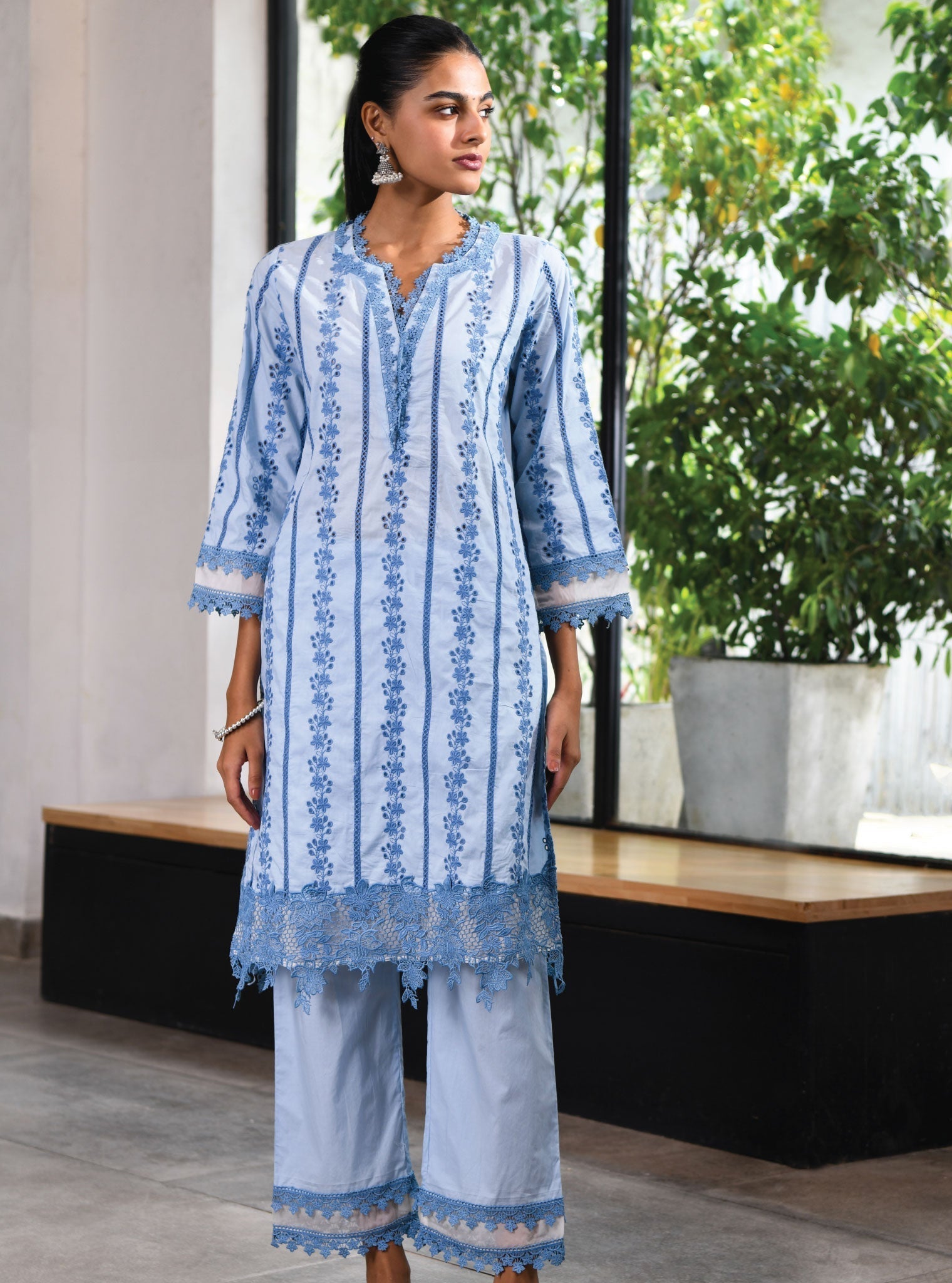 Mulmul Cotton Barnet Blue Kurta With Barnet Blue Pant