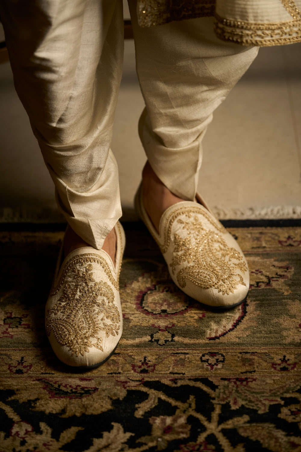 Cream Gold Sherwani Set