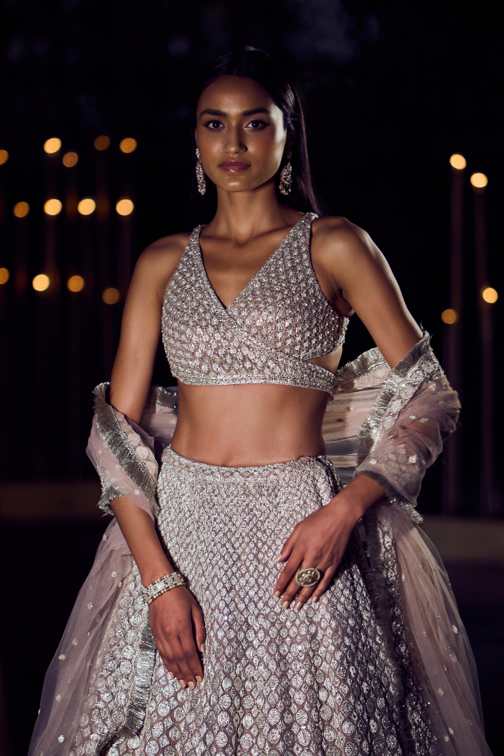 Dusty Lavender Spherical Pattern Lehenga Set