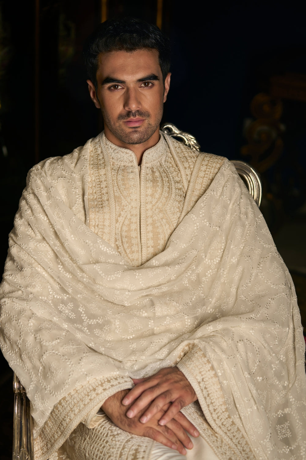 Nude Cream Sherwani Set