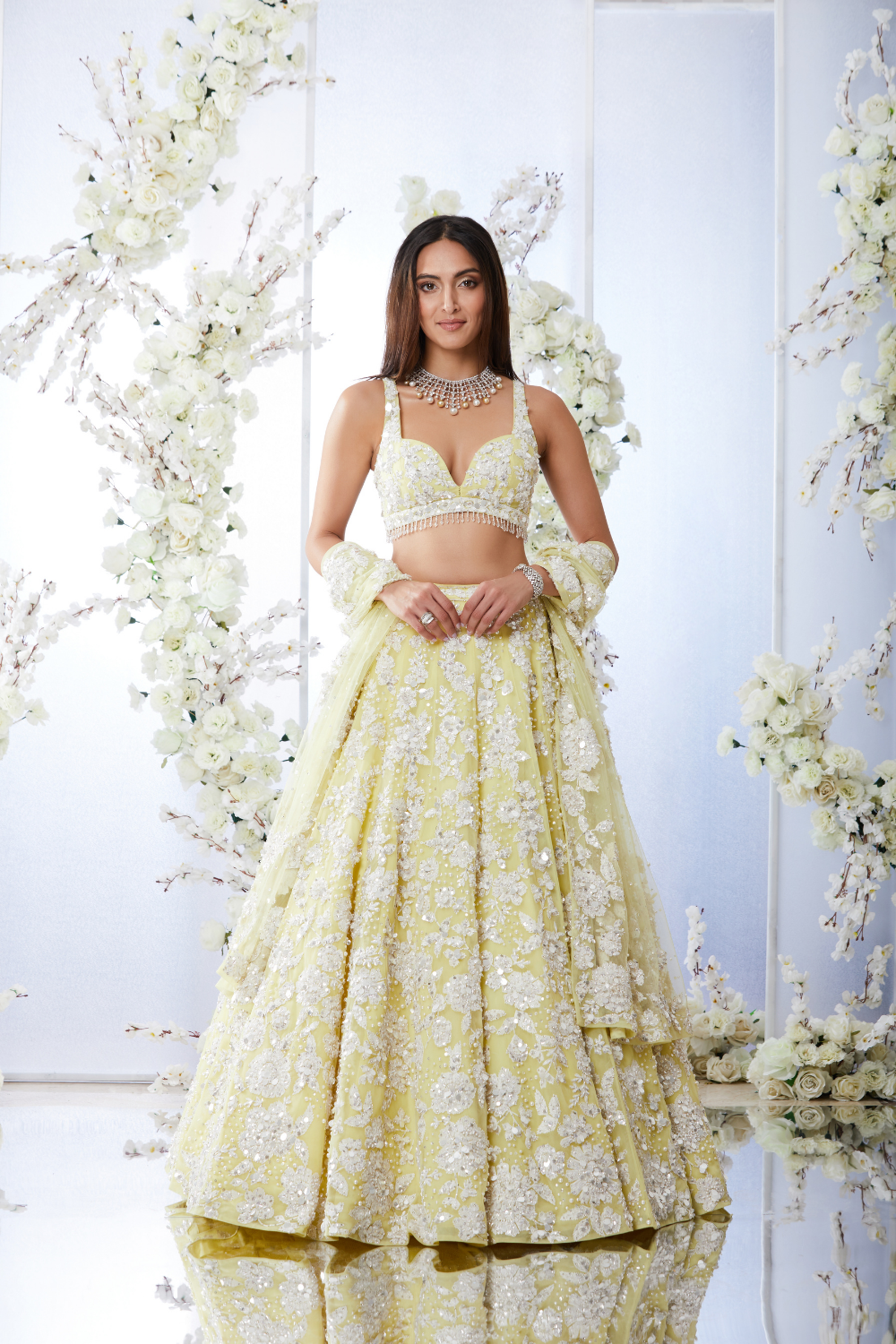 Lime Yellow Floral Lehenga Set