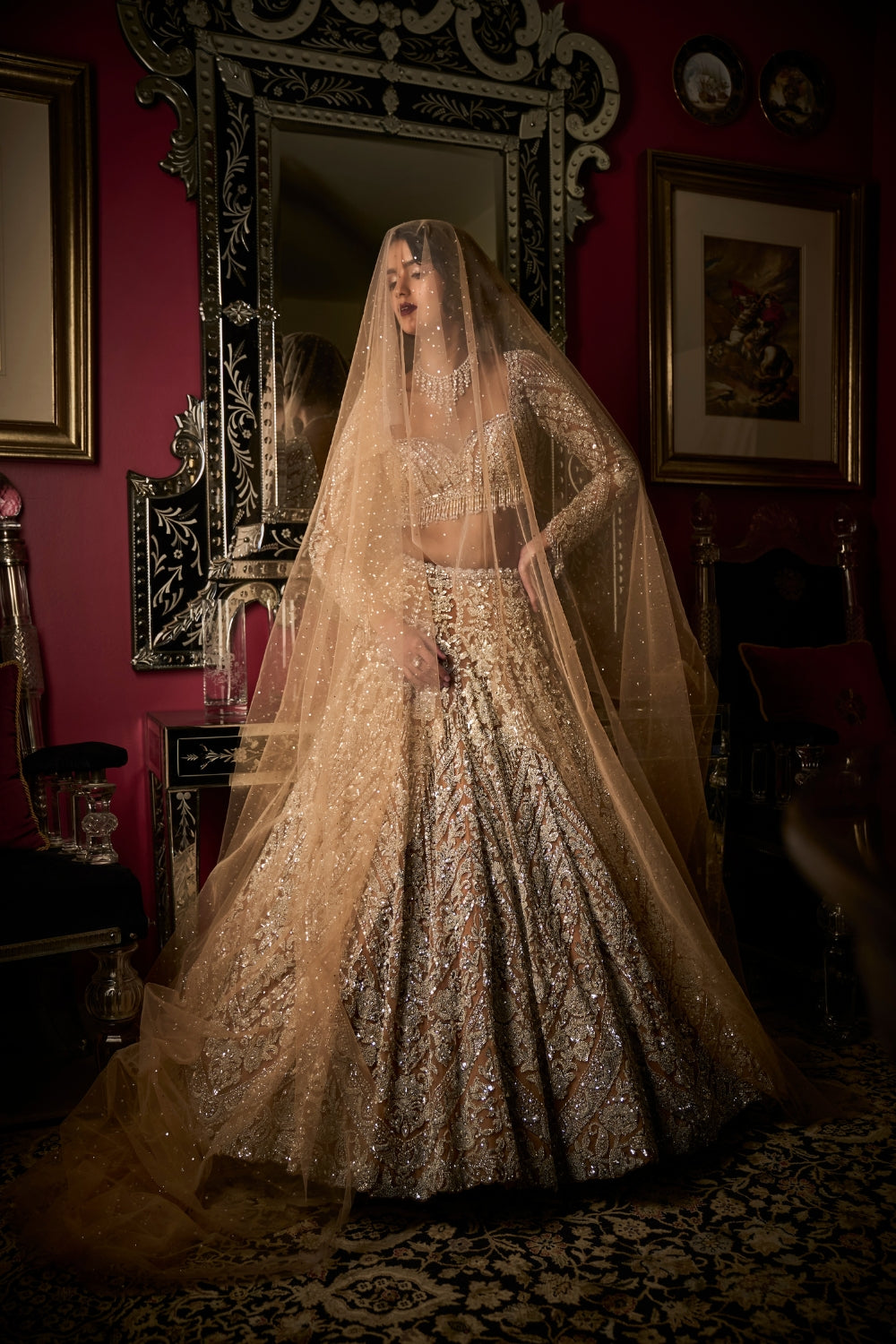 Nude Silver Lehenga Set