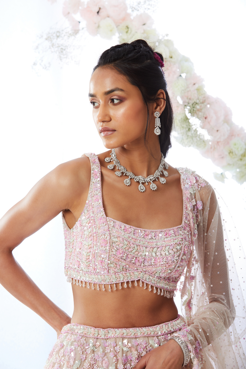 Nude Floral Lehenga Set