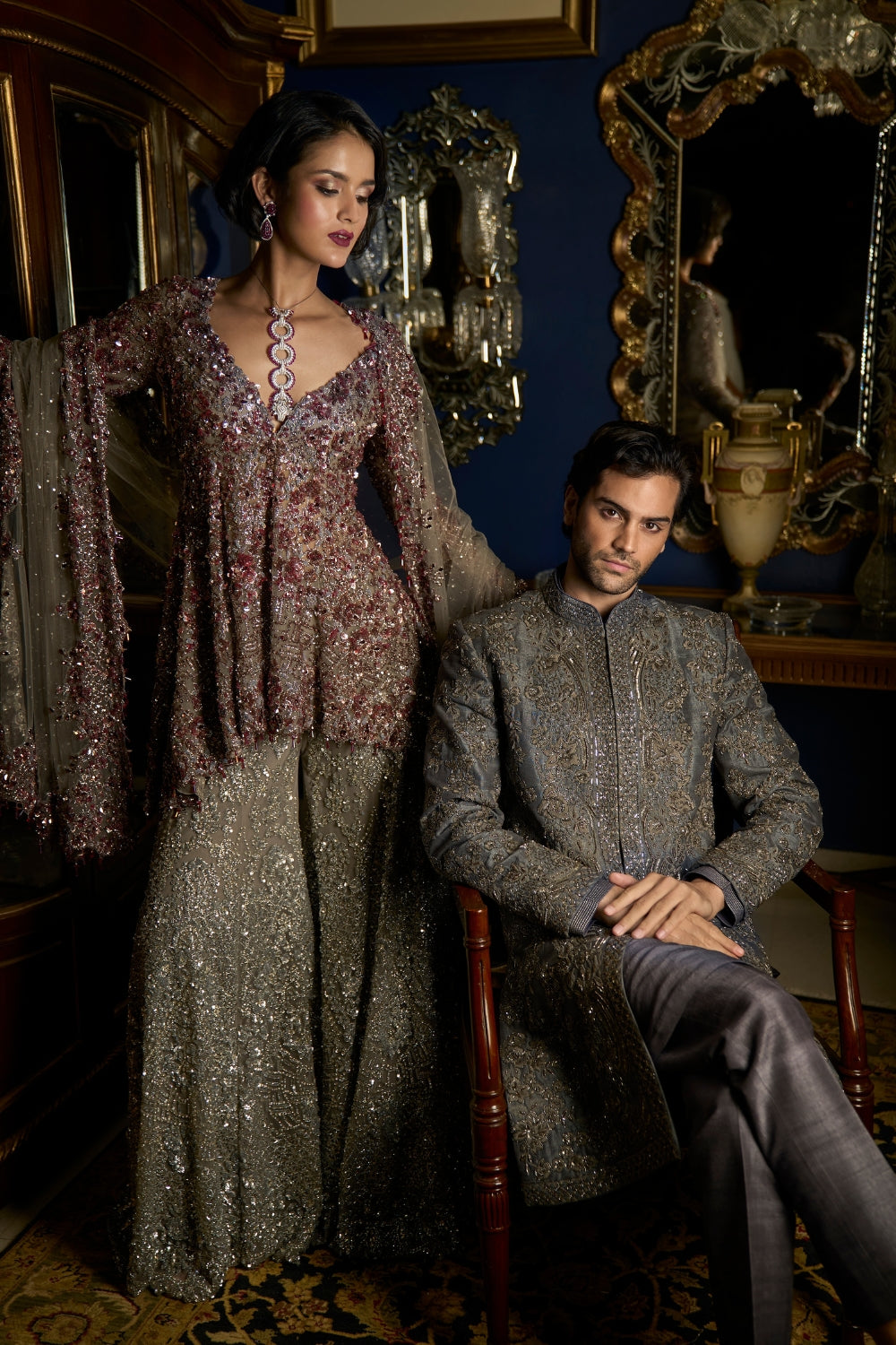 Steel Grey Sherwani Set