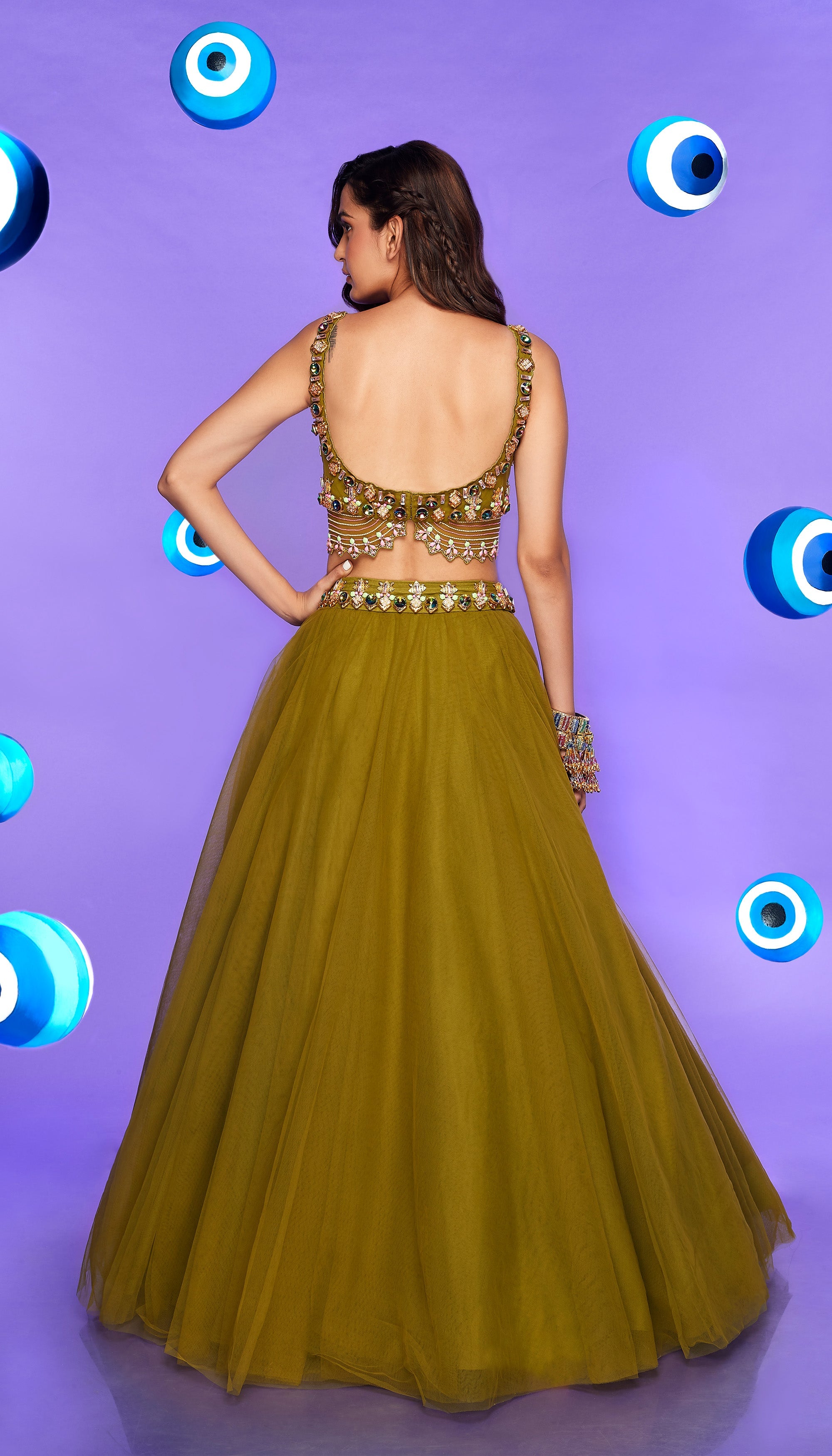 Night Babe - Olive Green Embelished Full Lehenga Set