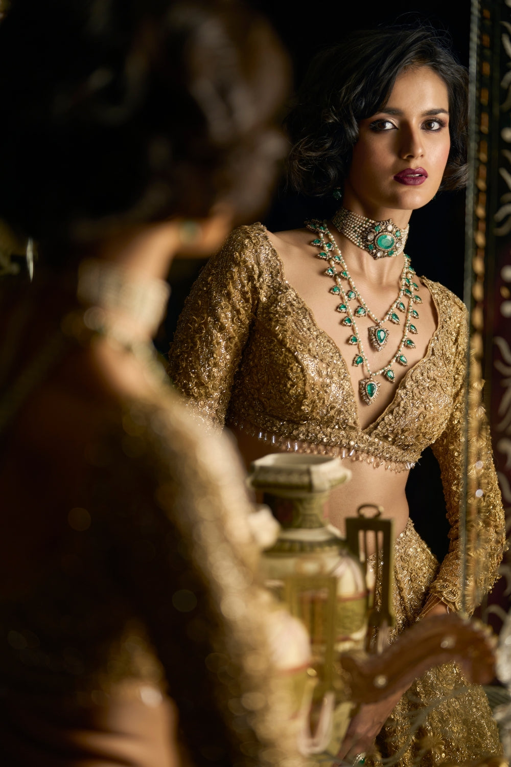 Gold Three-Dimensional Lehenga Set