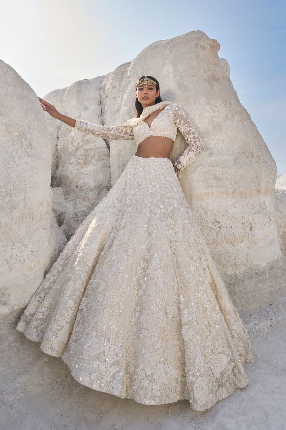 Cream Three-Dimensional Lehenga Set