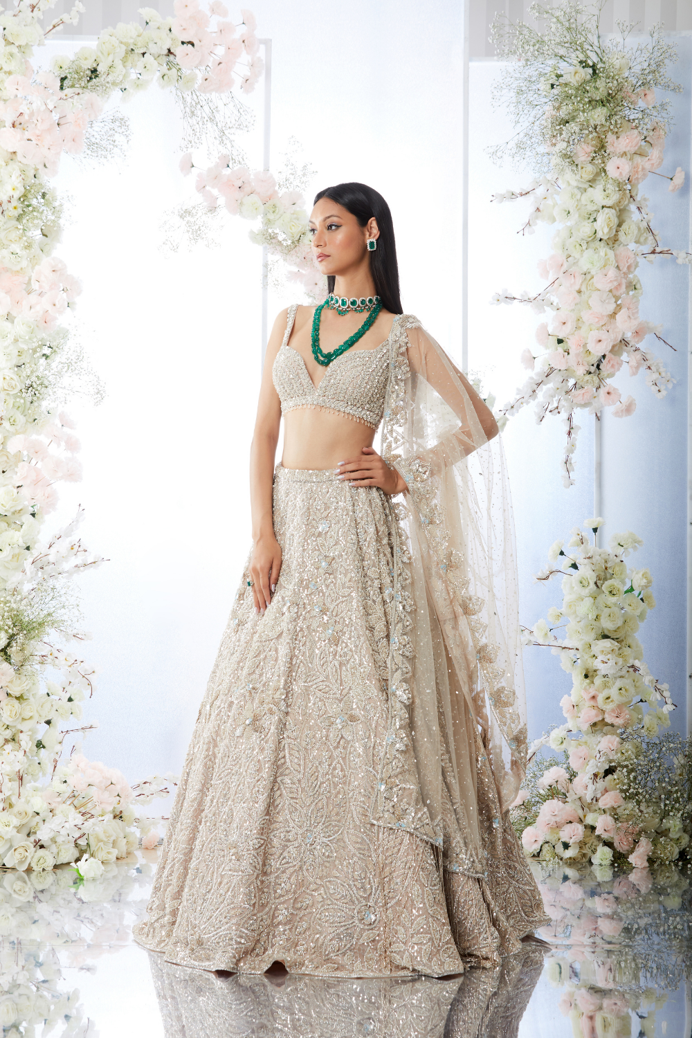 Champagne Floral Lehenga Set