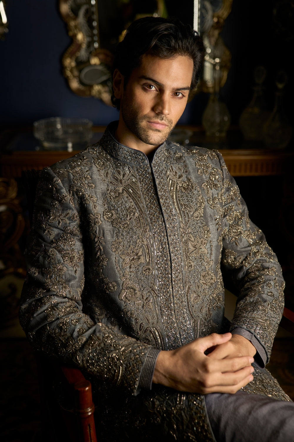 Steel Grey Sherwani Set