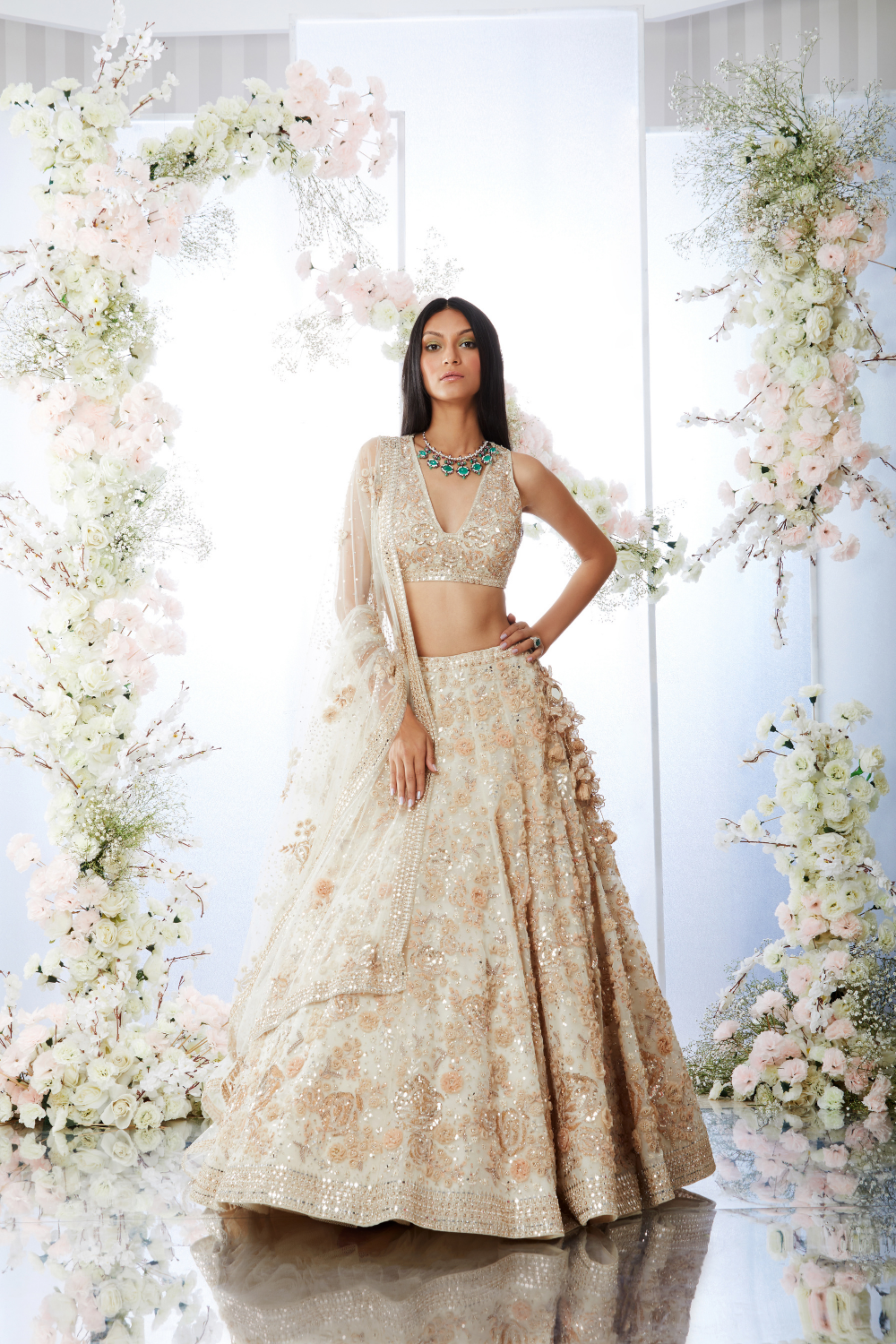 Cream Floral Lehenga Set