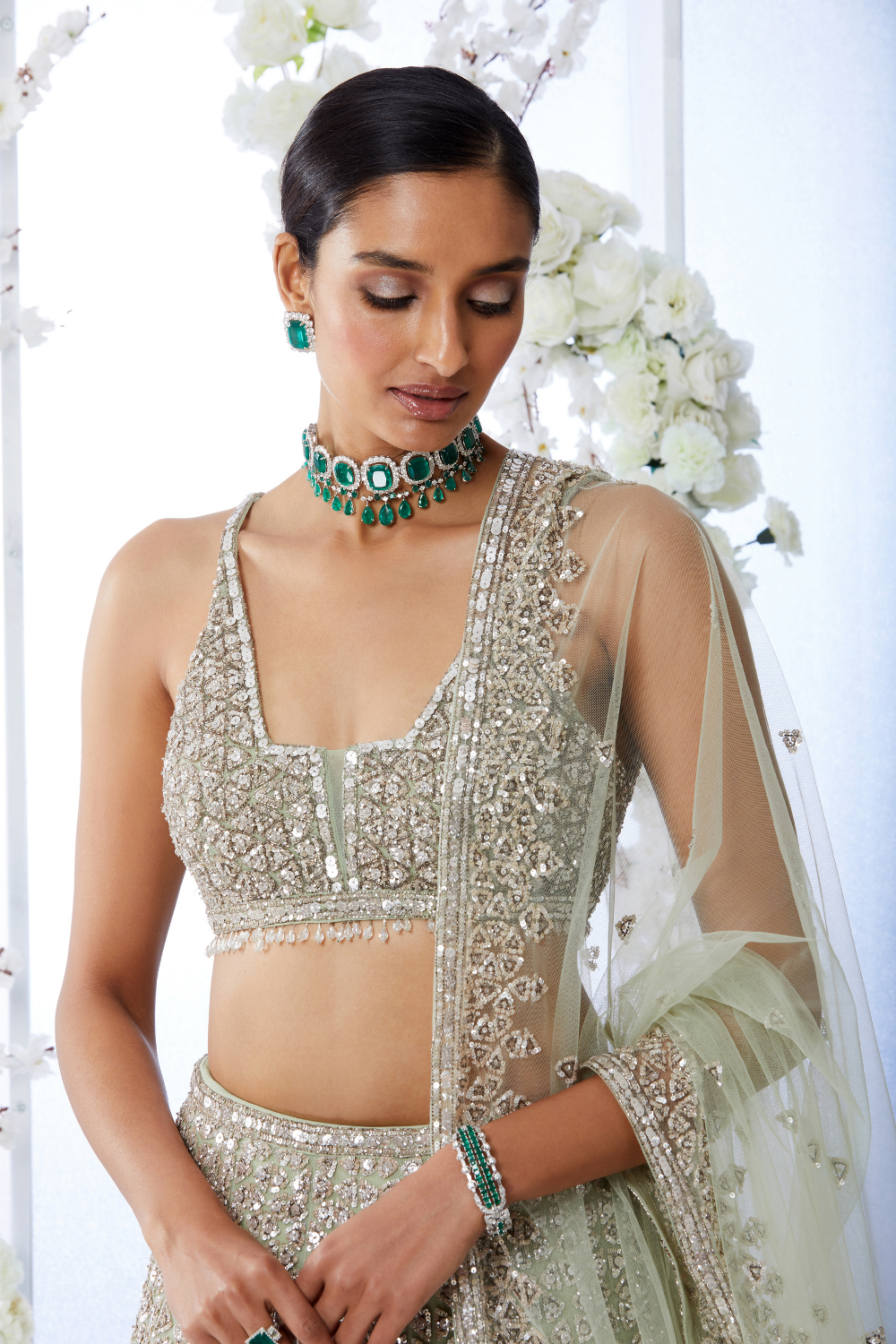 Sea Green Sequin Lehenga Set