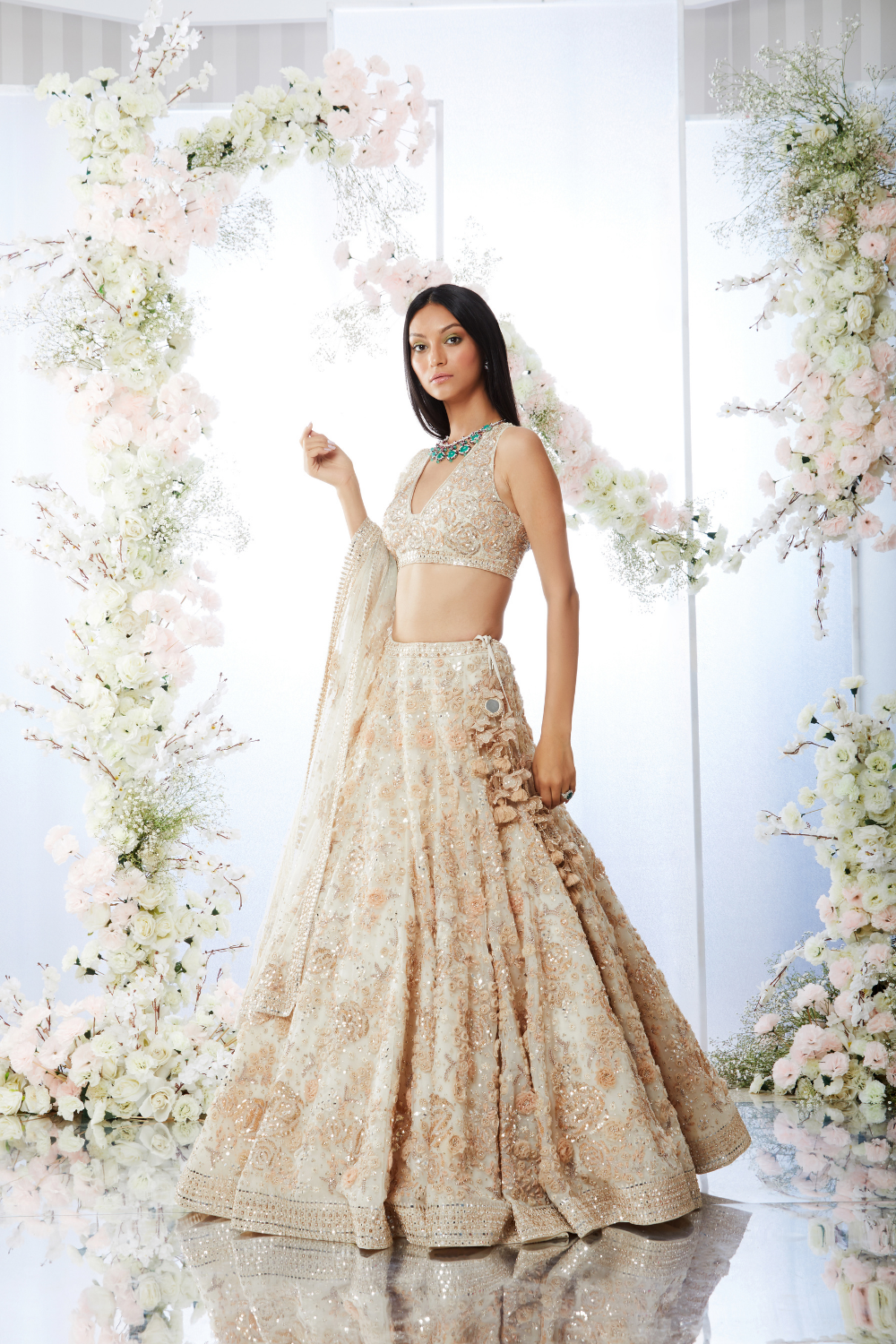 Cream Floral Lehenga Set