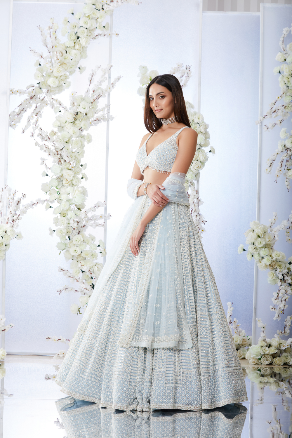 Powder Blue Pearl Lehenga Set