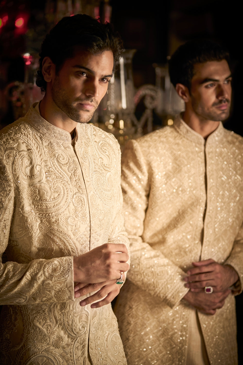 Cream Abstract Sherwani Set